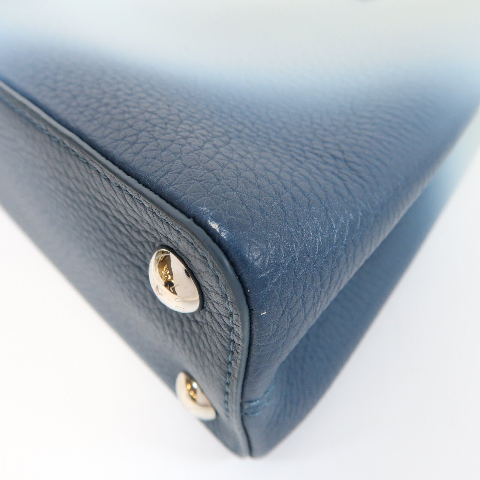 LOUIS VUITTON 牛皮皮革Capucines BB銀扣手挽肩背兩用袋白色/藍色