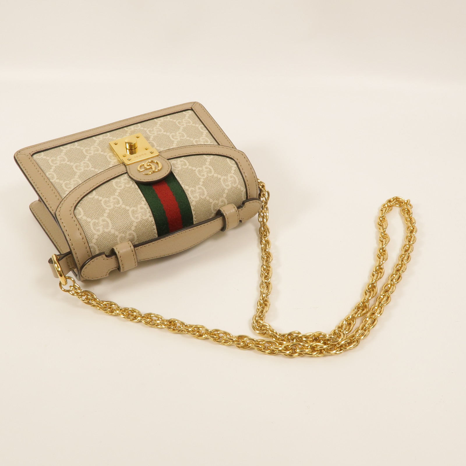 GUCCI 塗層帆布Ophidia GG鏈帶手挽肩背兩用袋