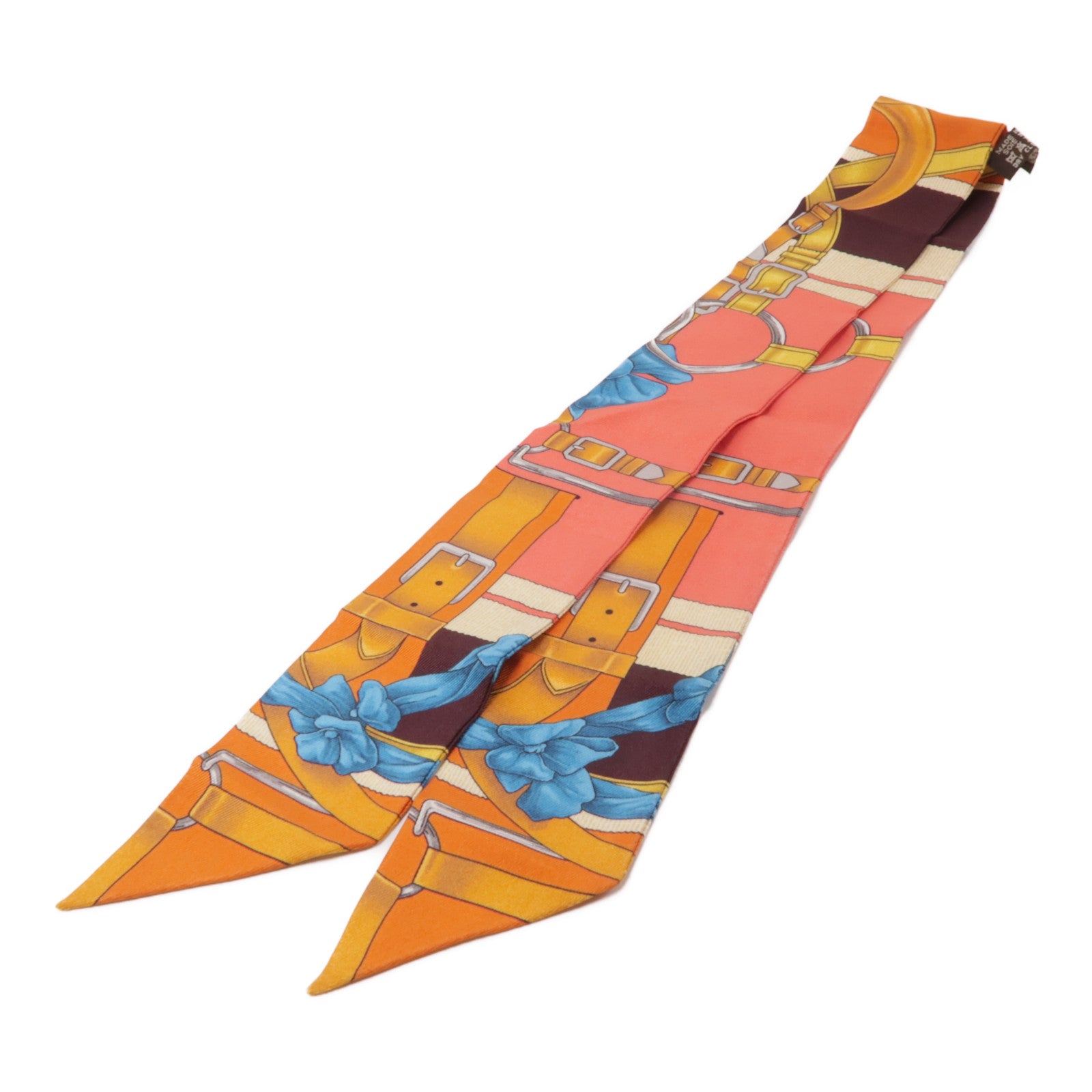 HERMES 絲質Twilly絲巾粉紅色/橙色