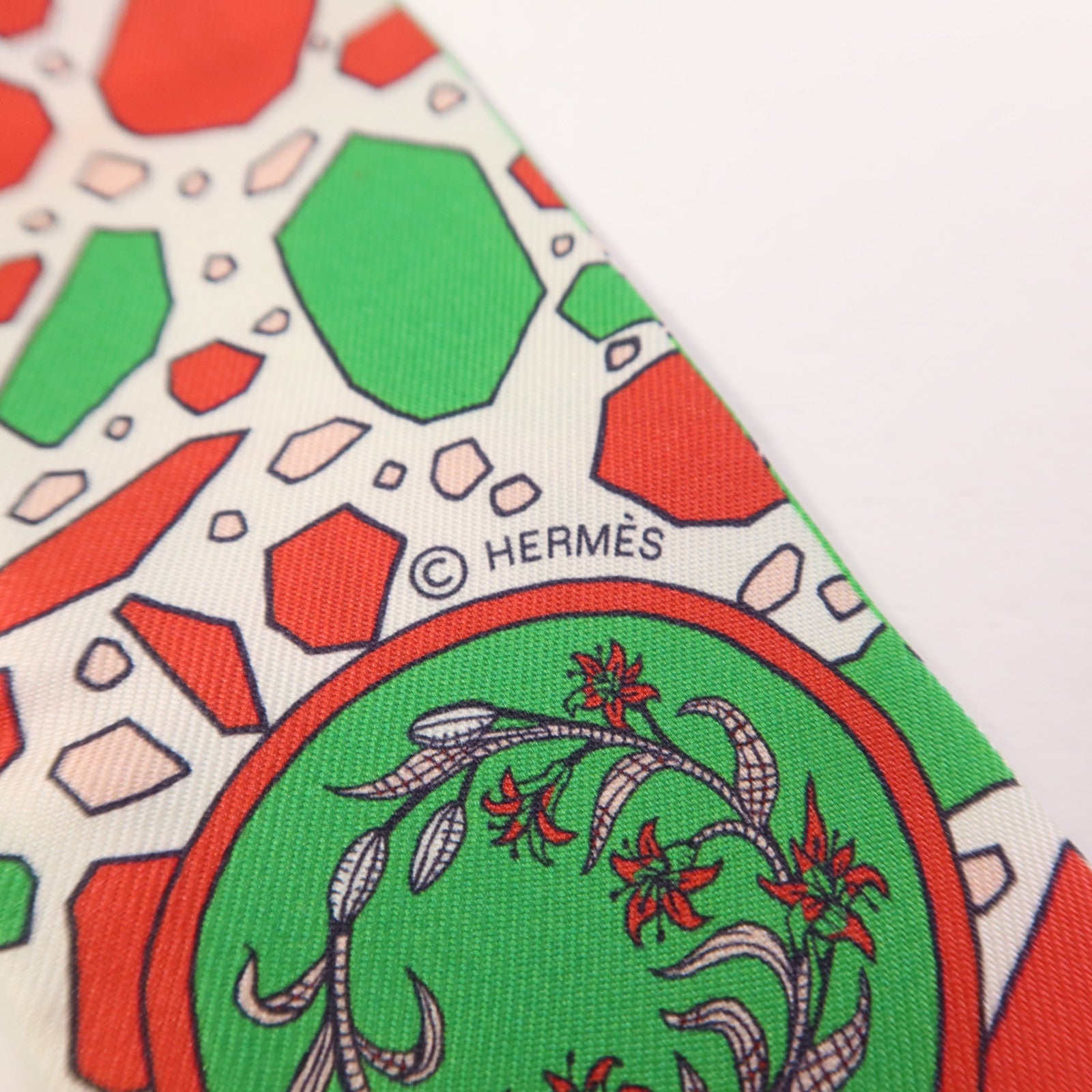 HERMES 絲質Twilly絲巾Pink/Green