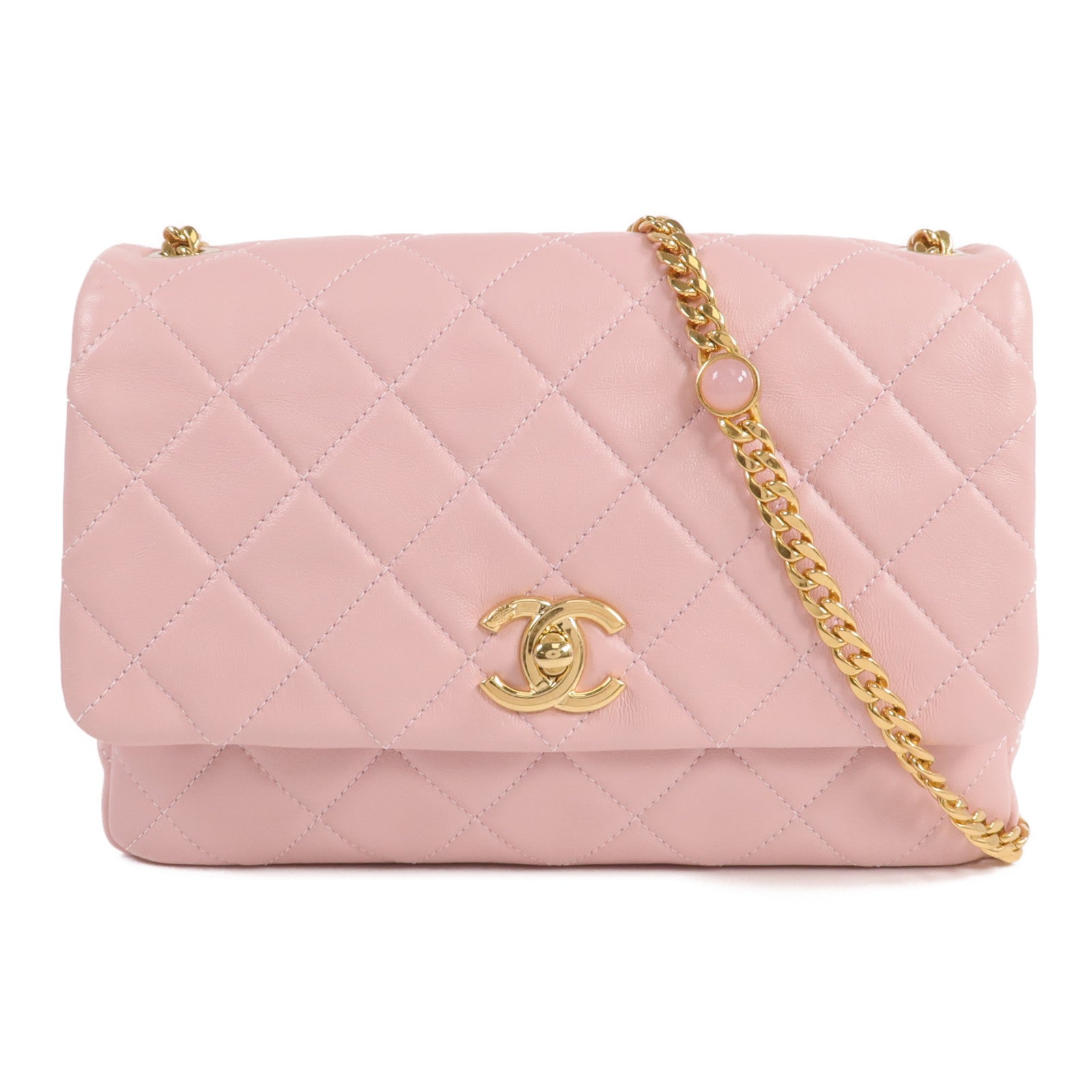CHANEL 羊皮皮革Chain Shoulder金扣鏈帶肩背袋