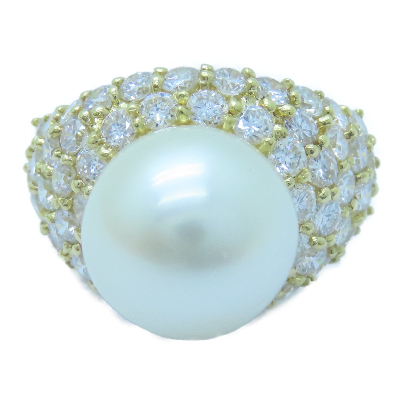 JEWELRY 18K黃金Pearl Diamond Ring 12.9mm珍珠/0.89ct鑽石戒指US#6.25