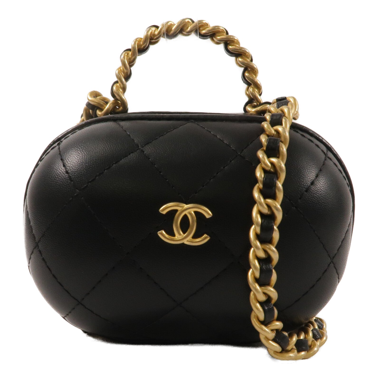CHANEL 羊皮皮革Bubble Vanity Case鏈帶手挽肩背兩用袋