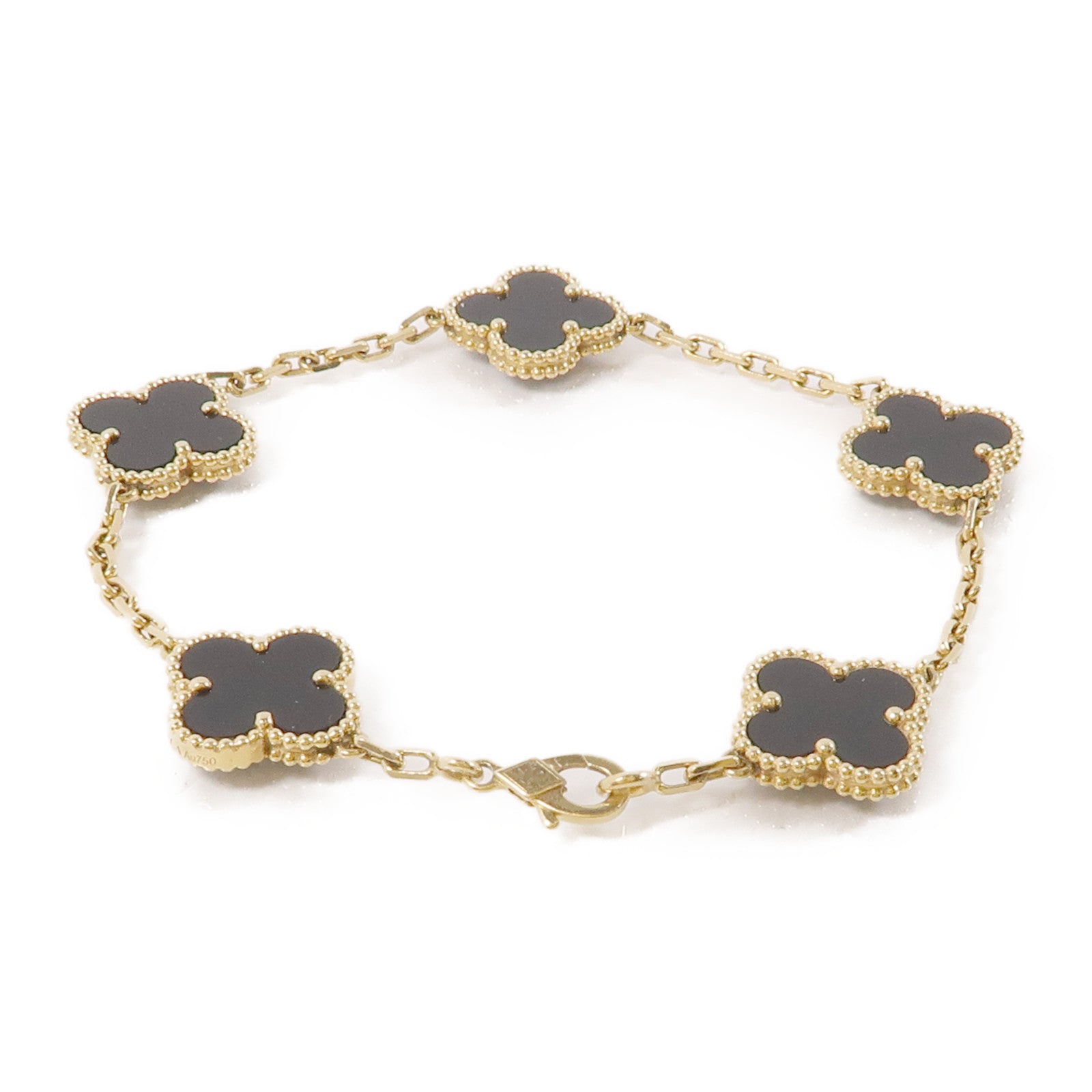 Van Cleef & Arpels 18K黃金5-Motif Alhambra Bracelet縞瑪瑙手鏈