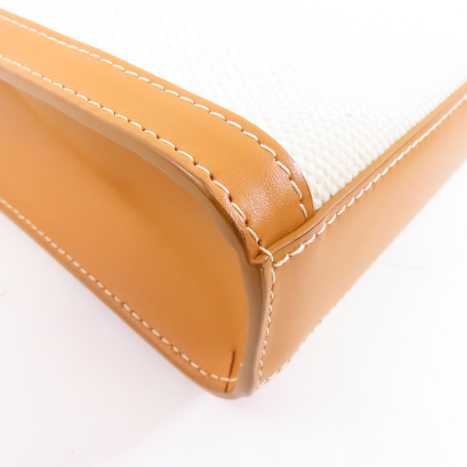 CELINE 帆布/皮革Mini Vertical Cabas金扣手挽肩背兩用袋白色/啡色