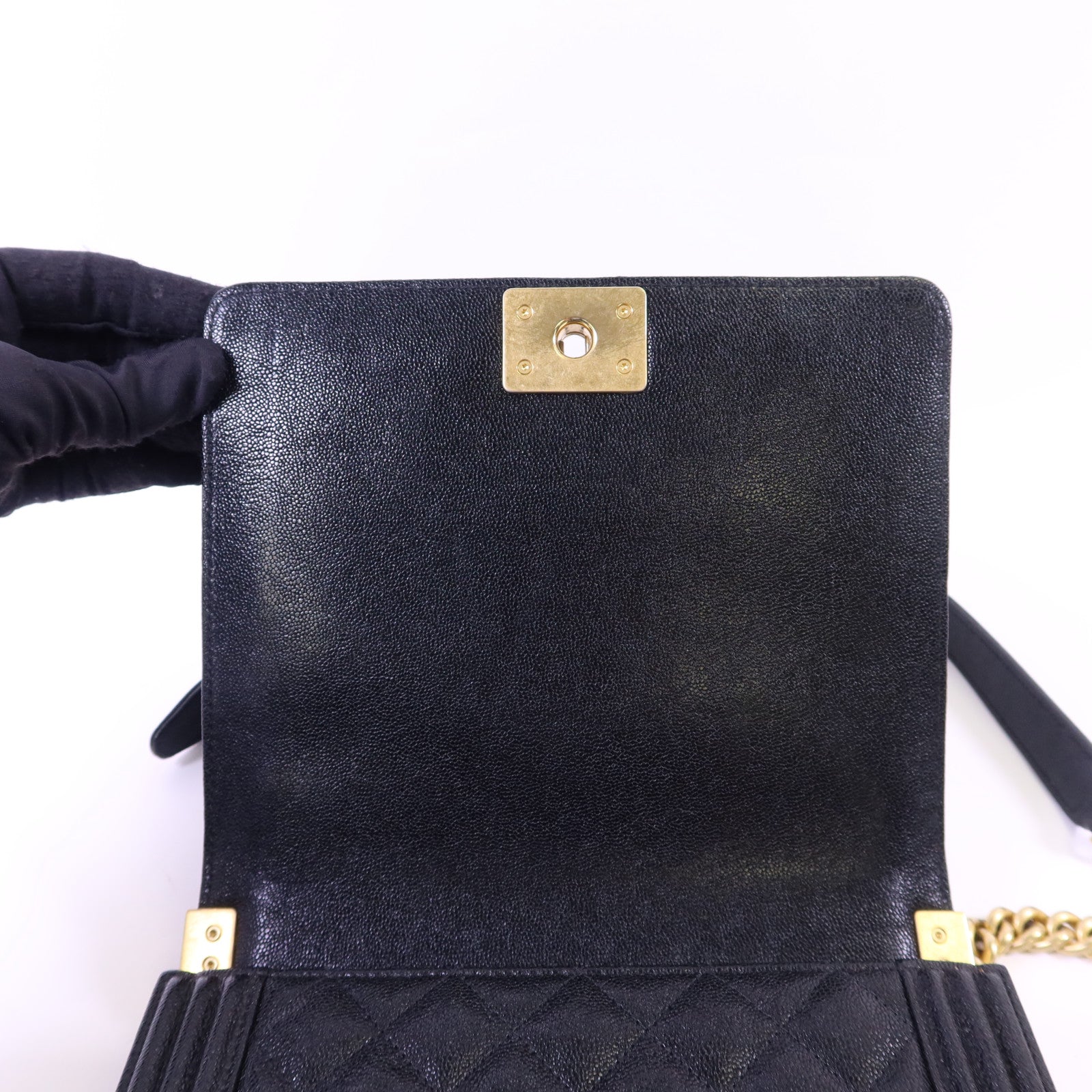 CHANEL 牛皮皮革Boy金扣鏈帶肩背袋