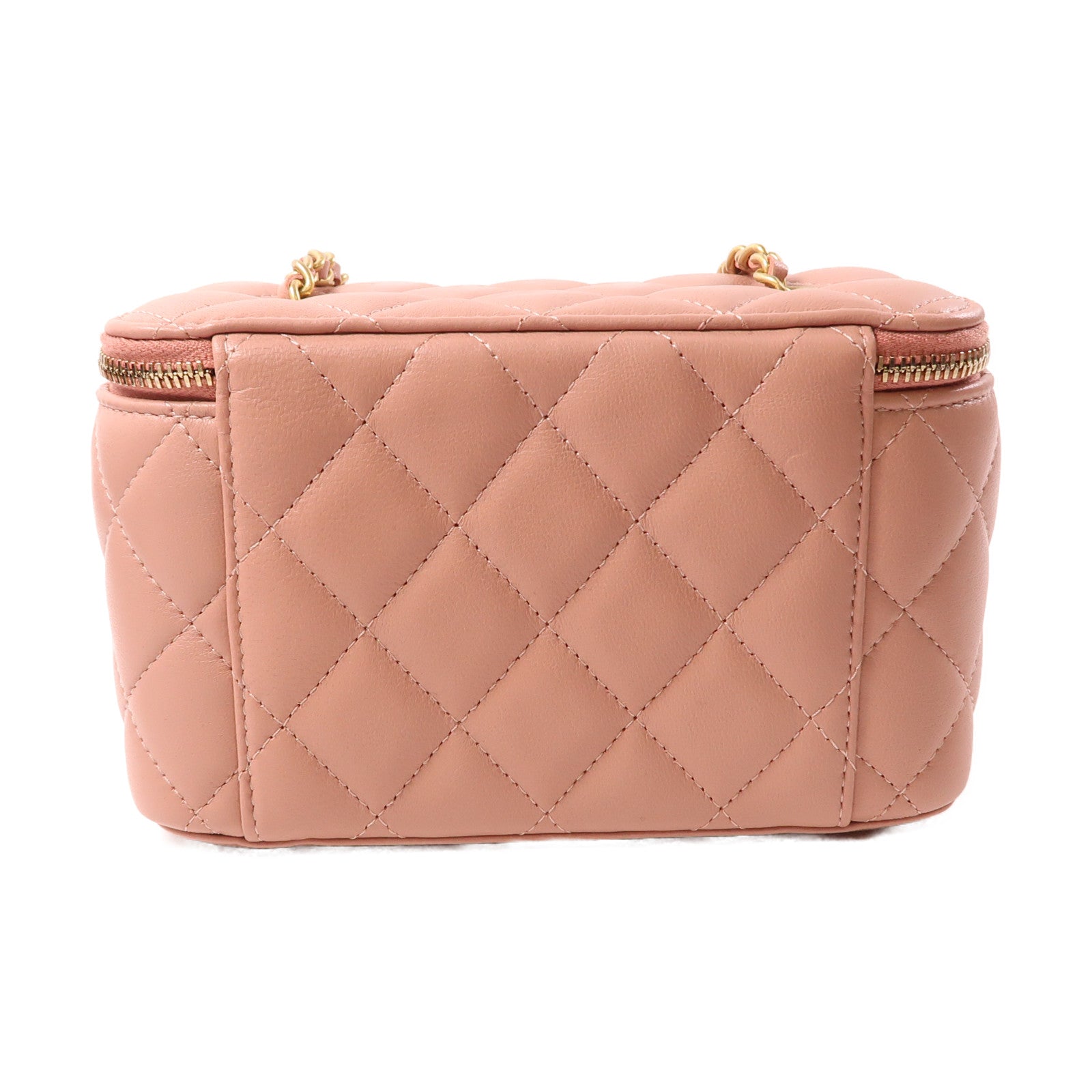 CHANEL 羊皮皮革Vanity Case金扣鏈帶肩背袋粉紅色
