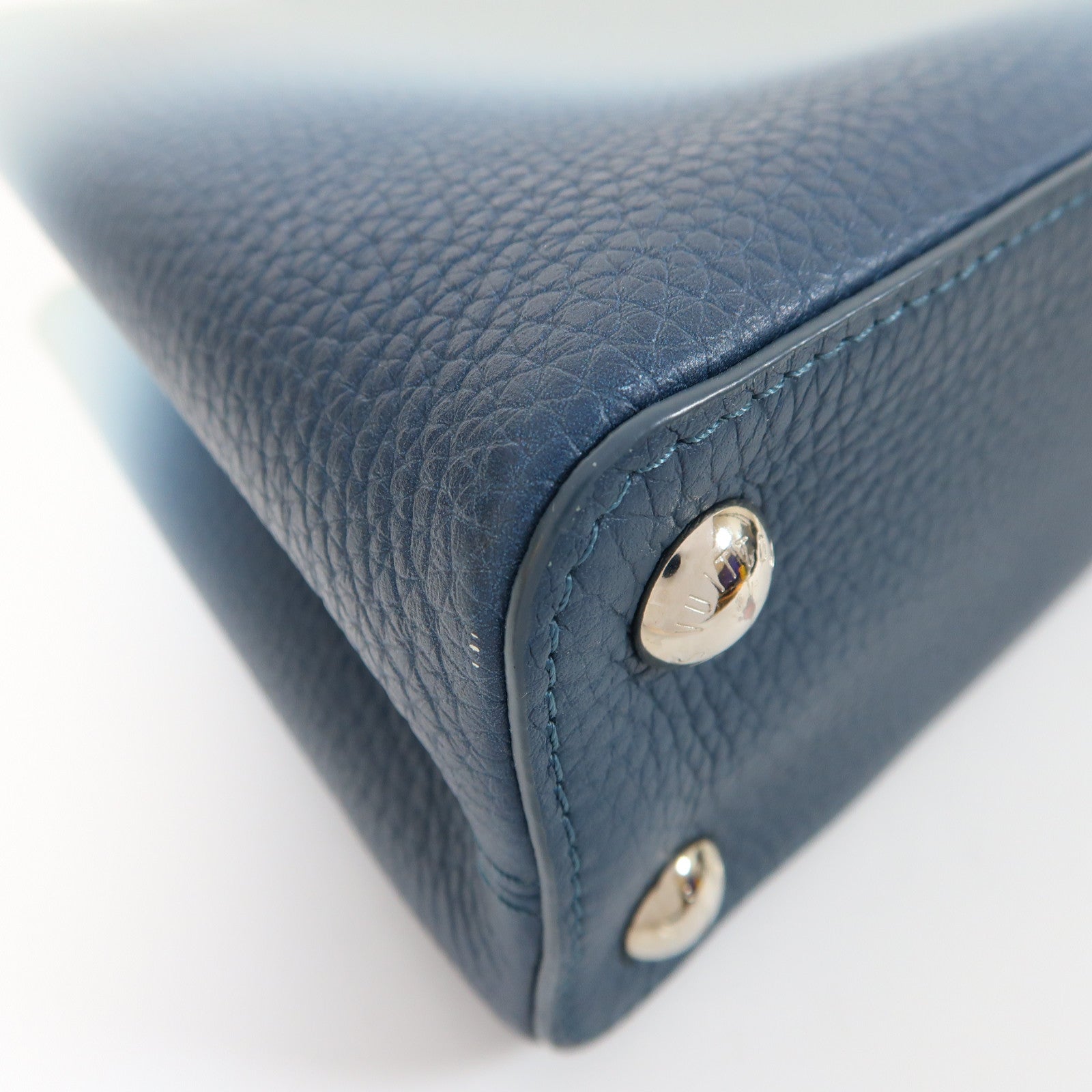 LOUIS VUITTON 牛皮皮革Capucines BB銀扣手挽肩背兩用袋白色/藍色
