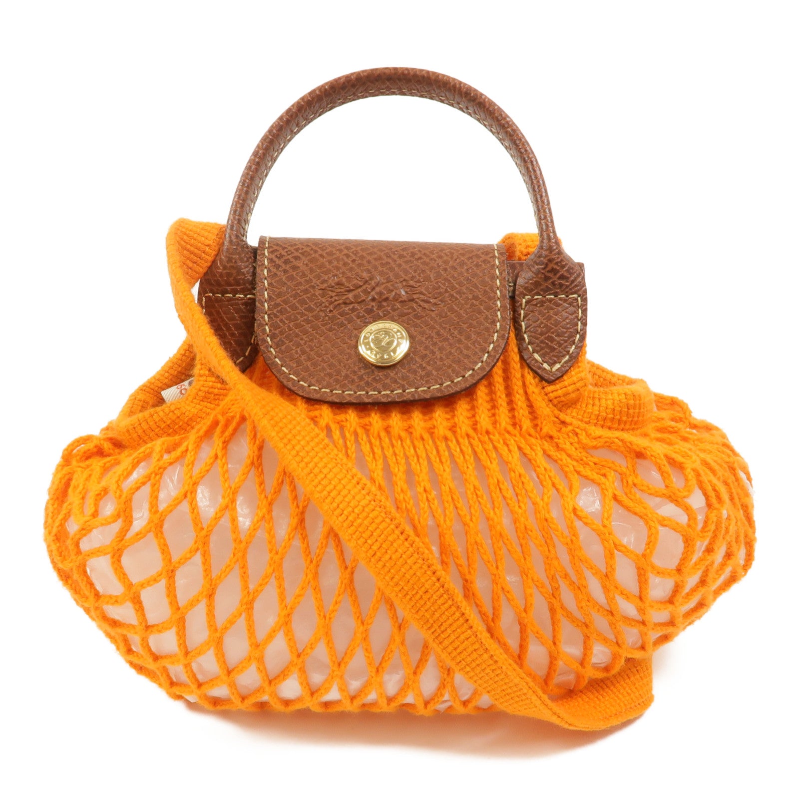 Longchamp 棉質/牛皮皮革Le Pliage Filet XS手挽肩背兩用袋