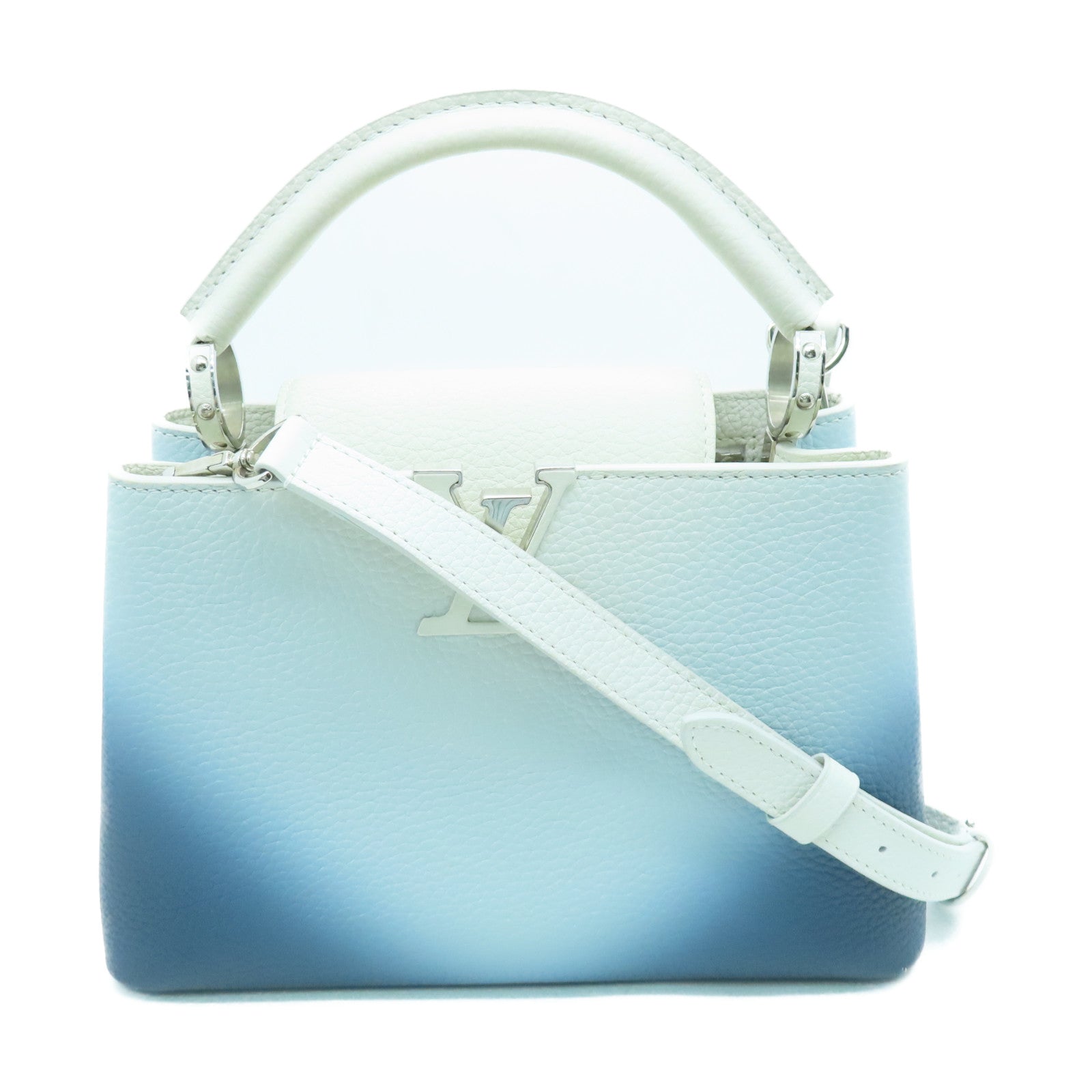 LOUIS VUITTON 【激減優惠】牛皮皮革Capucines BB銀扣手挽肩背兩用袋白色/藍色