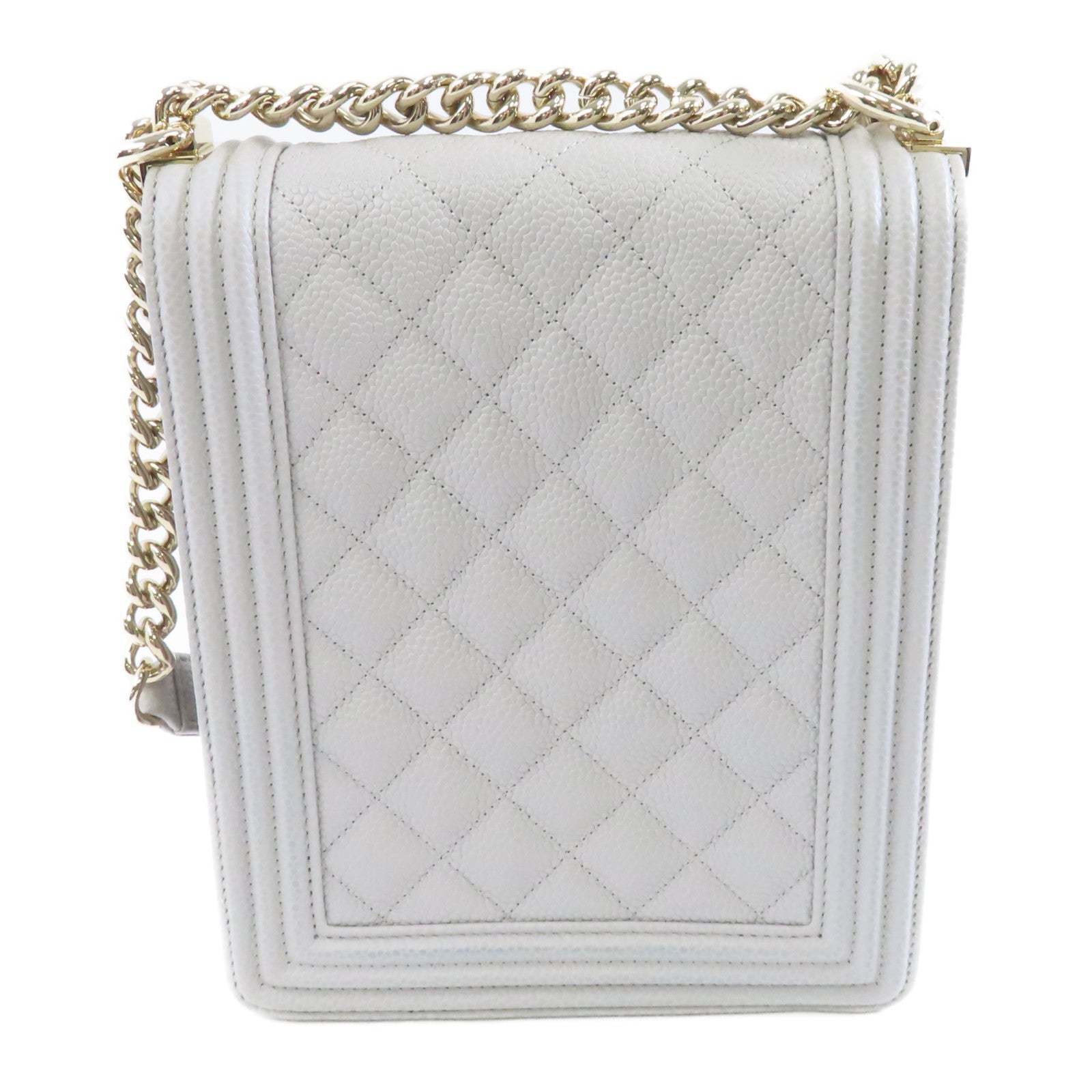 CHANEL 【激減優惠】菱格Caviar皮革Boy Chanel金扣鏈帶肩背袋灰色