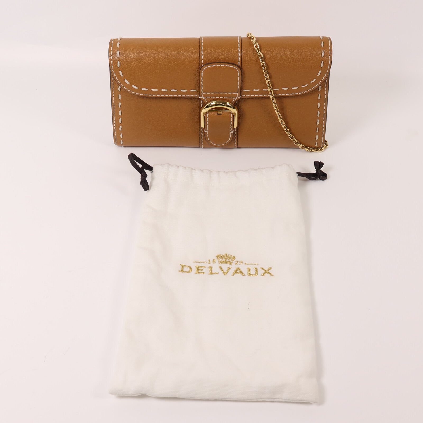 Delvaux 牛皮皮革Brillant Long Wallet Chain金扣鏈帶肩背袋