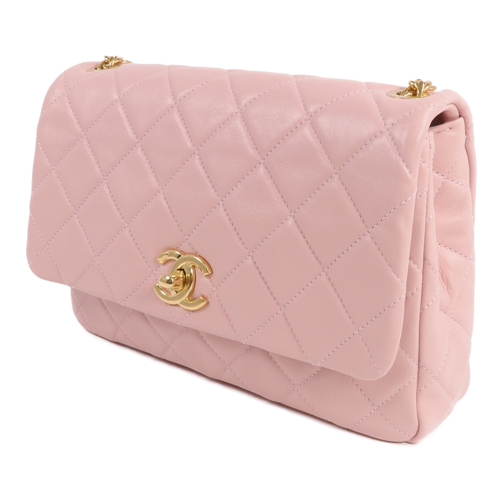 CHANEL 羊皮皮革Chain Shoulder金扣鏈帶肩背袋