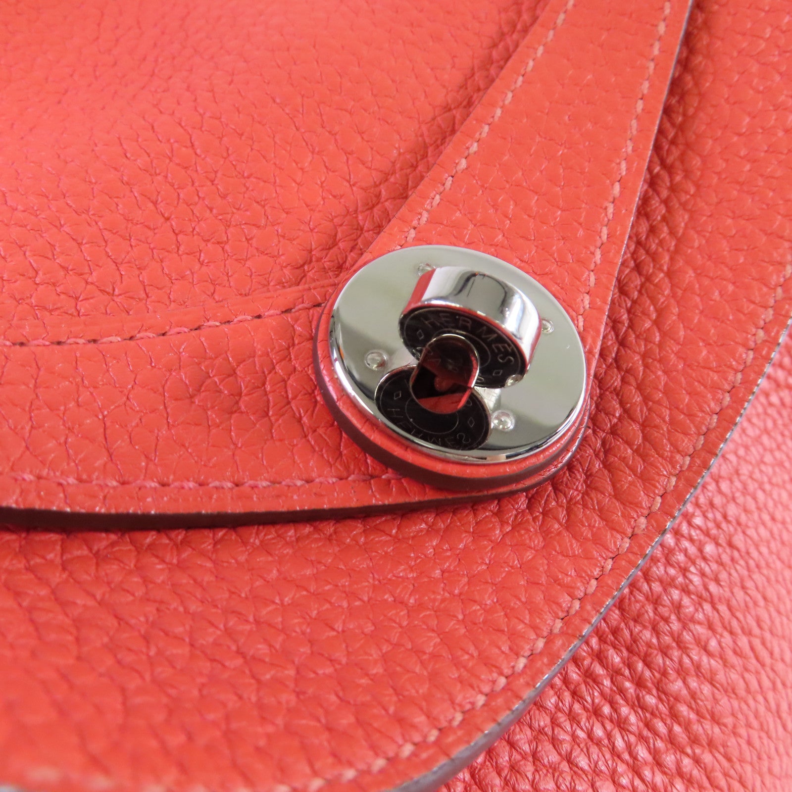 HERMES 【激減優惠】Clemence皮革Lindy 30 Shoulder Bag銀扣肩背袋Orange橙色
