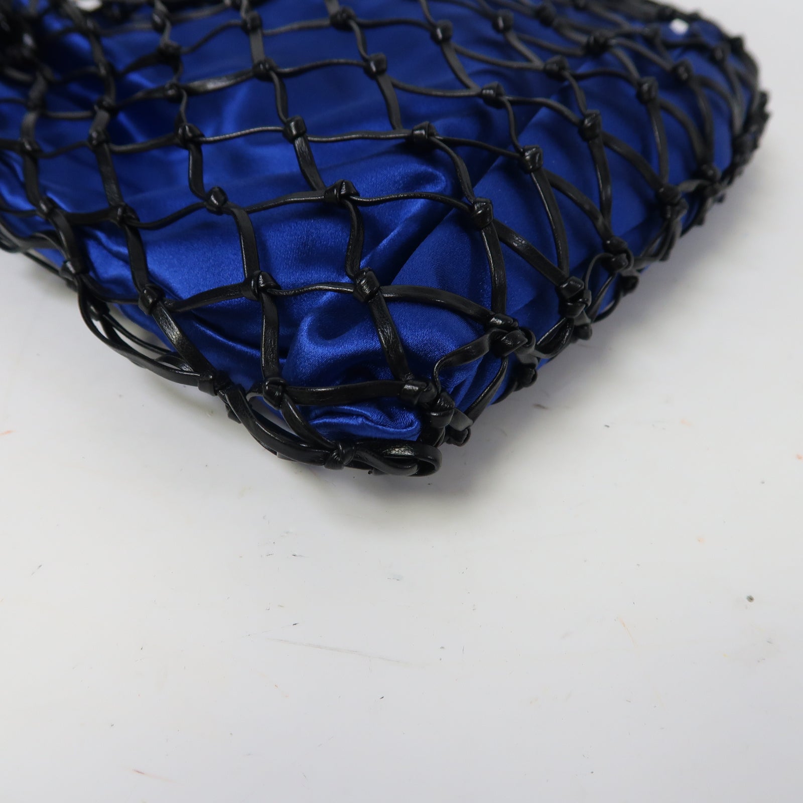 PRADA 緞布/網布Chain Shoulder銀扣鏈帶肩背袋藍色