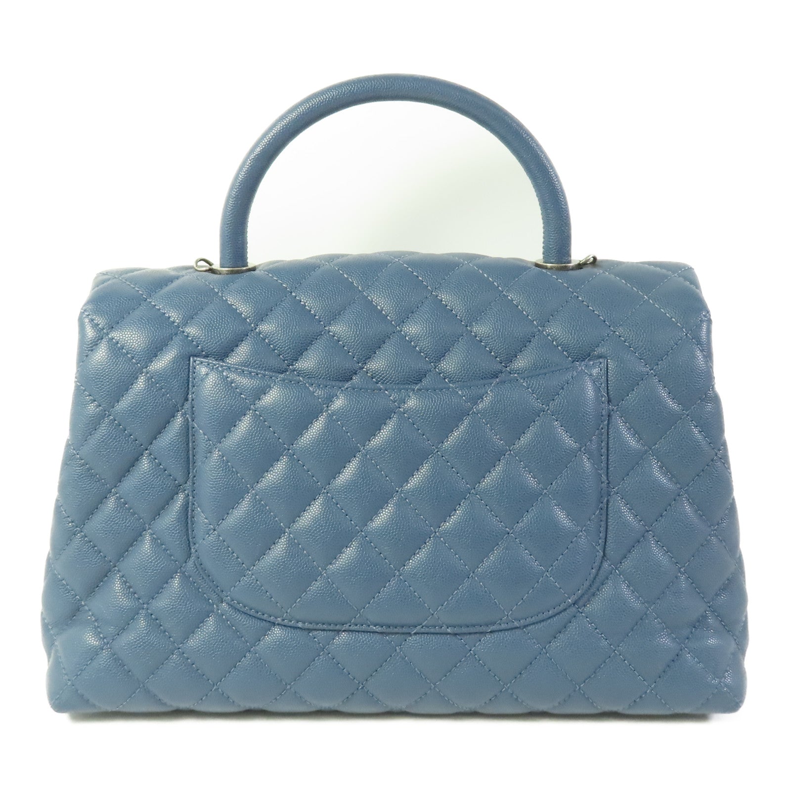 CHANEL CC Coco Handle Medium Chain 2 Way Bag A92990 Calfskin Leather Blue