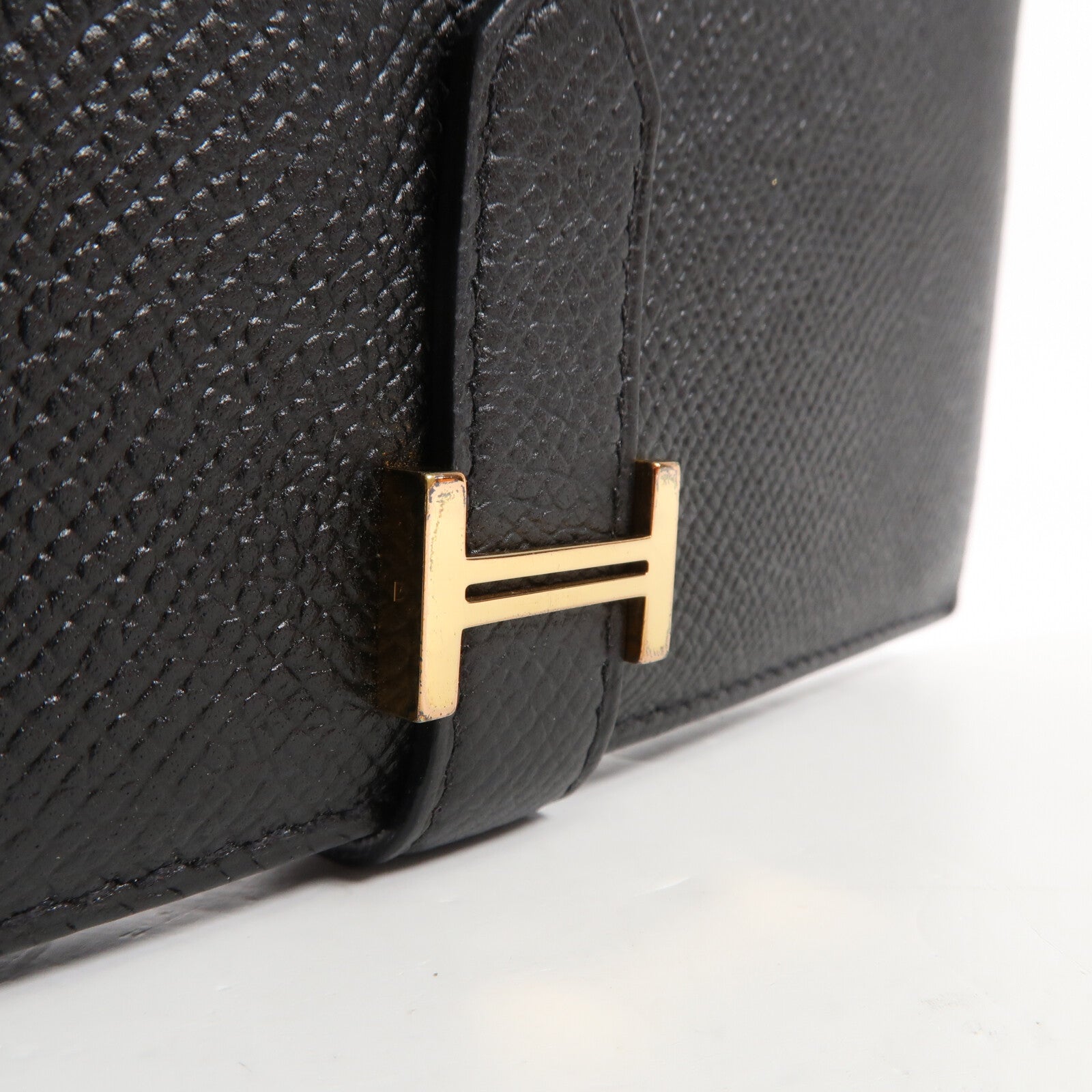 HERMES Chevre皮革Bearn Long Wallet金扣長錢包Noir