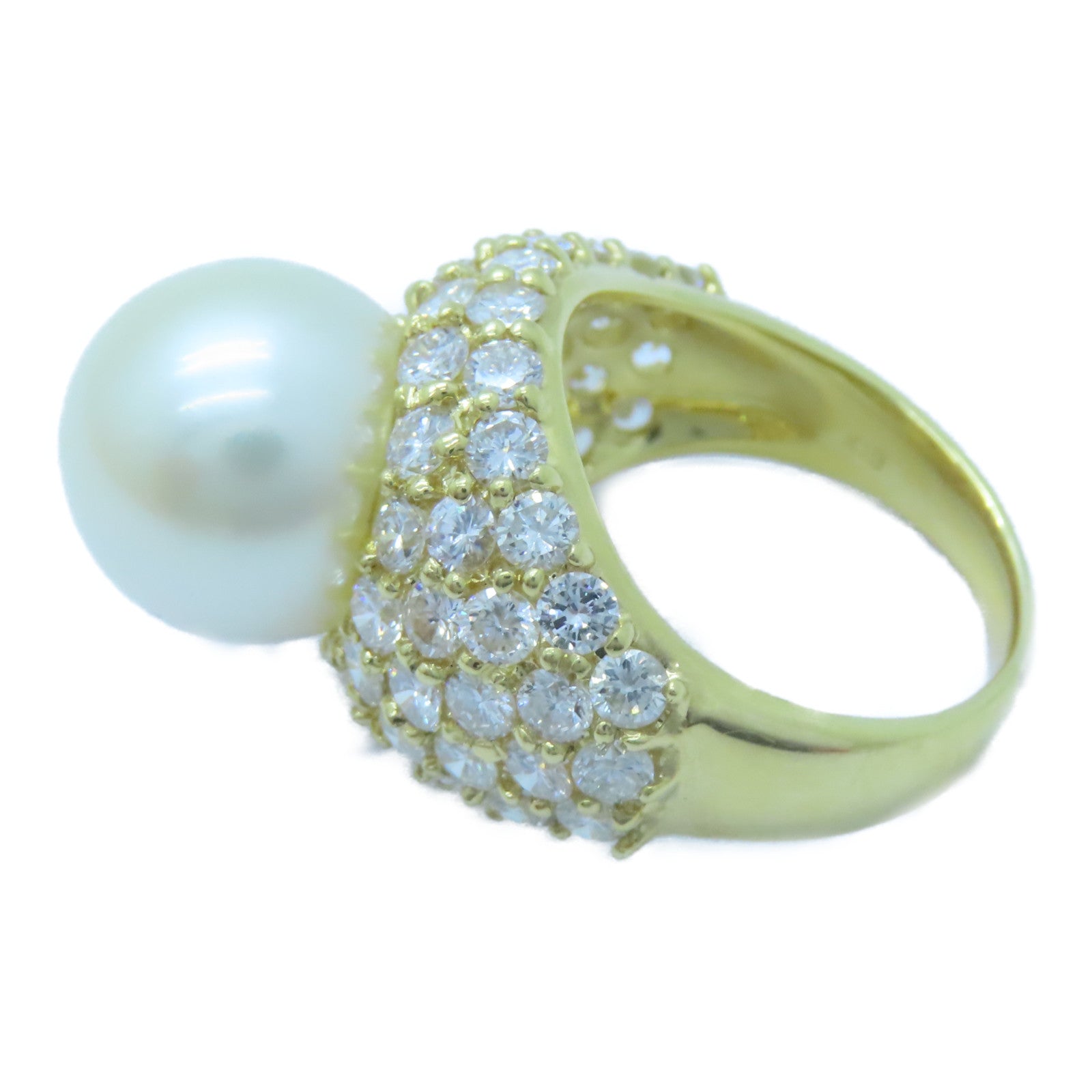JEWELRY 18K黃金Pearl Diamond Ring 12.9mm珍珠/0.89ct鑽石戒指US#6.25
