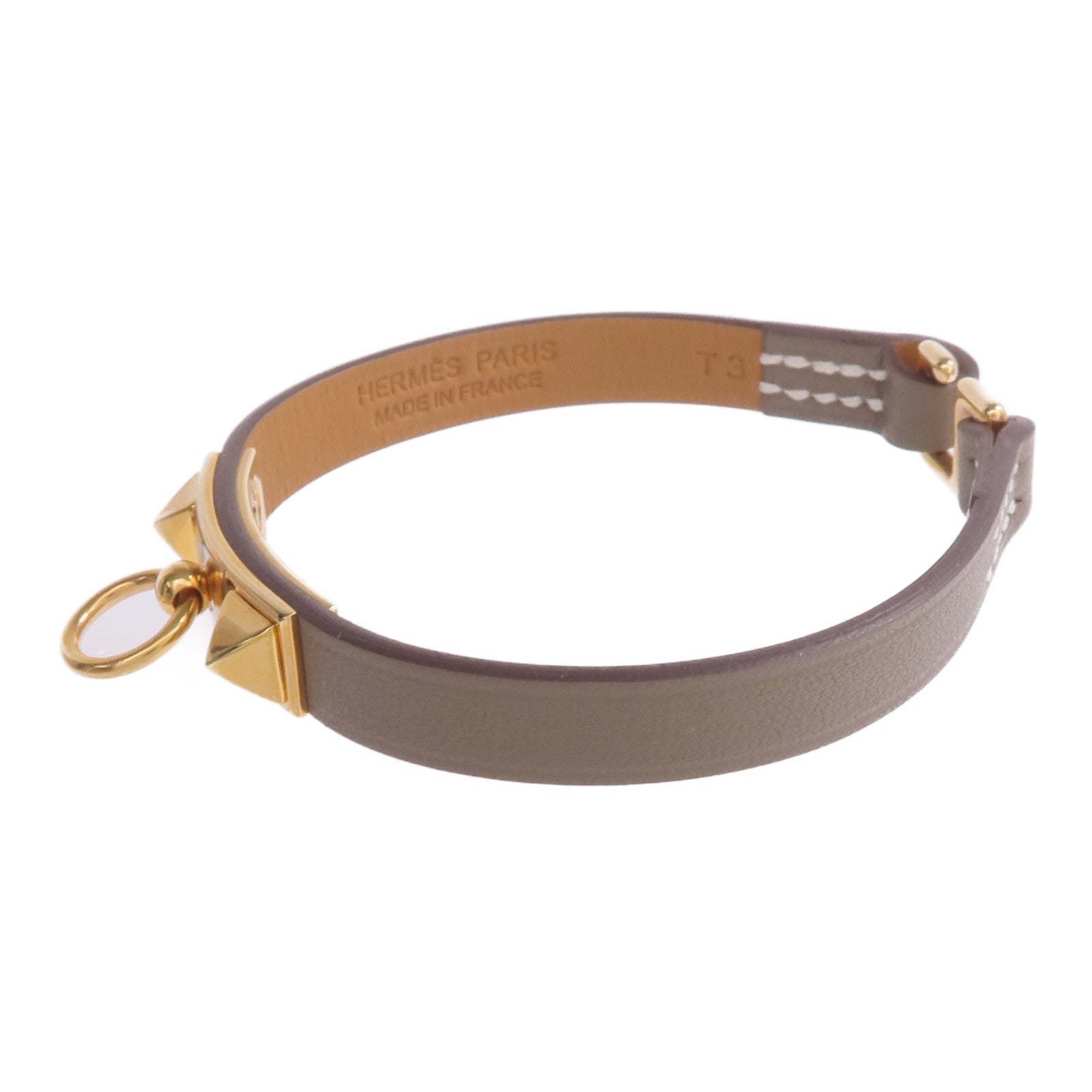 HERMES Swift皮革Rivale Mini Bracelet金扣手帶Etoupe