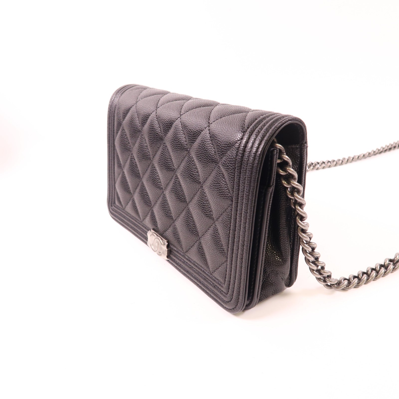 CHANEL CC SHW Boy WOC Wallet On Chain Chain Shoulder Bag Calfskin Leather Black