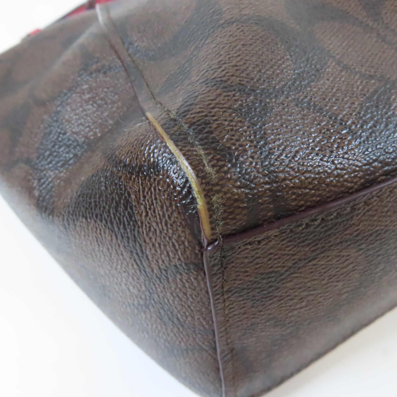 COACH 塗層帆布2 Way Shoulder金扣手挽肩背兩用袋啡色/紅色