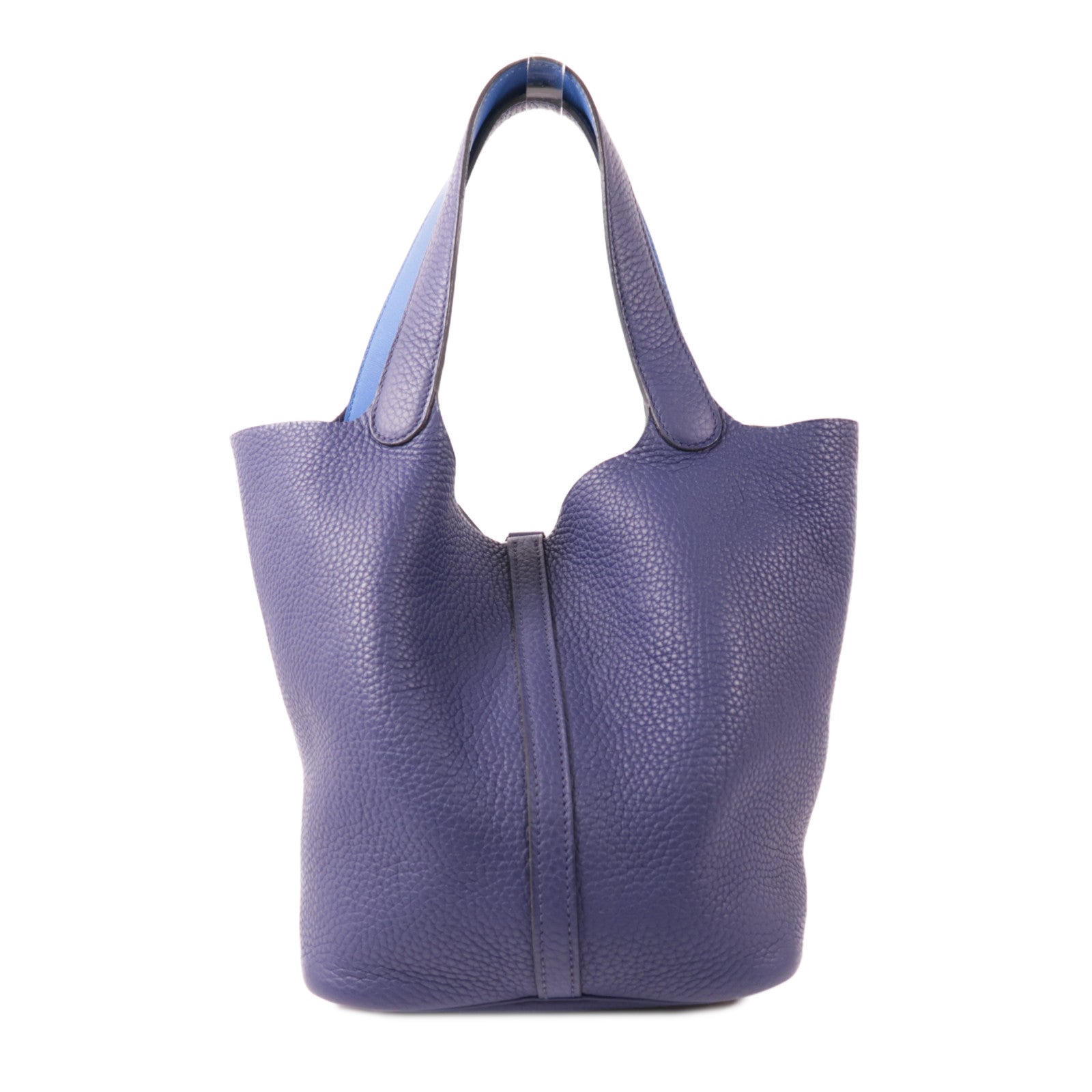 HERMES Clemence皮革Picotin Lock Eclat MM銀扣手挽袋Bleu Encre藍色