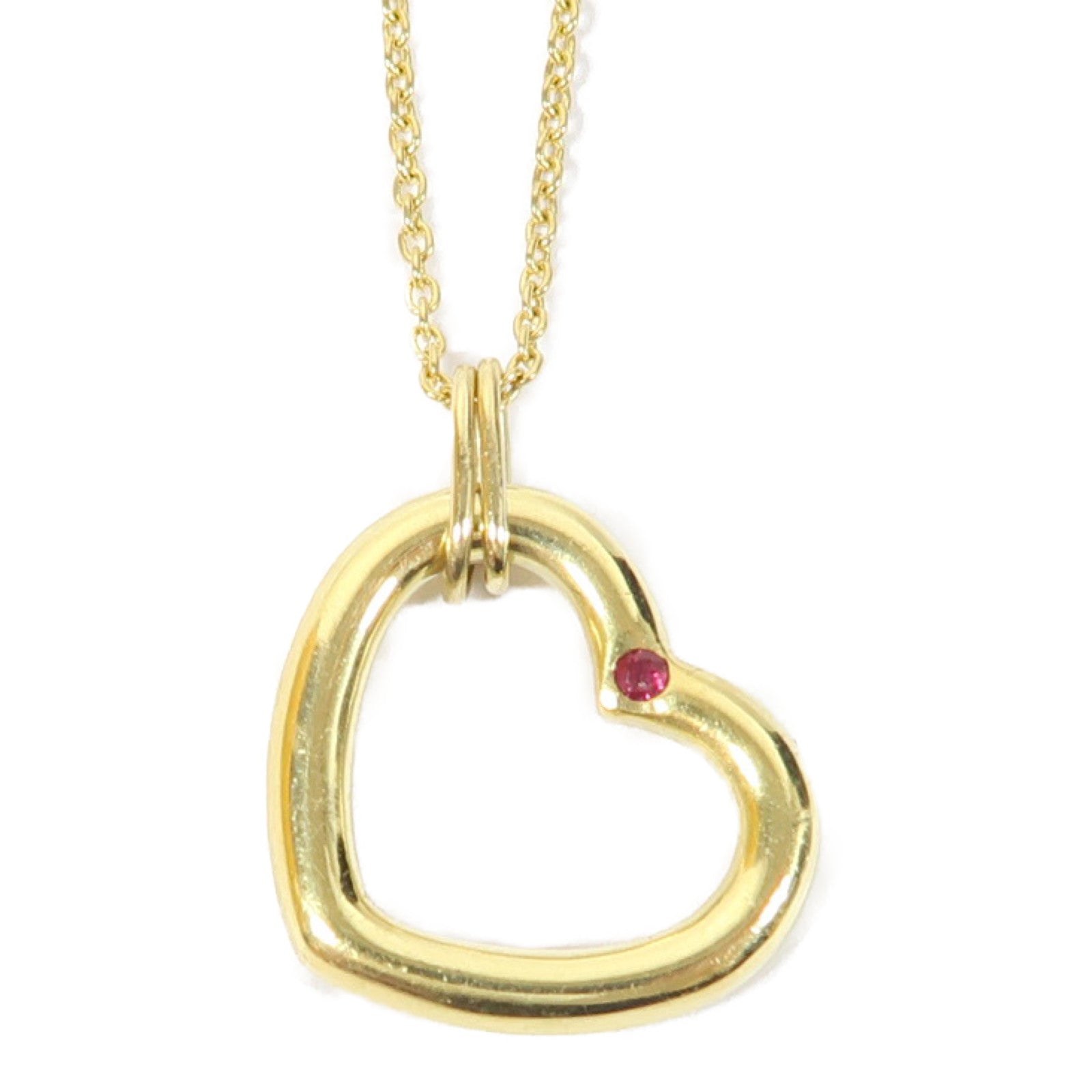 TIFFANY＆CO 18K黃金Ruby Open Heart項鍊金色