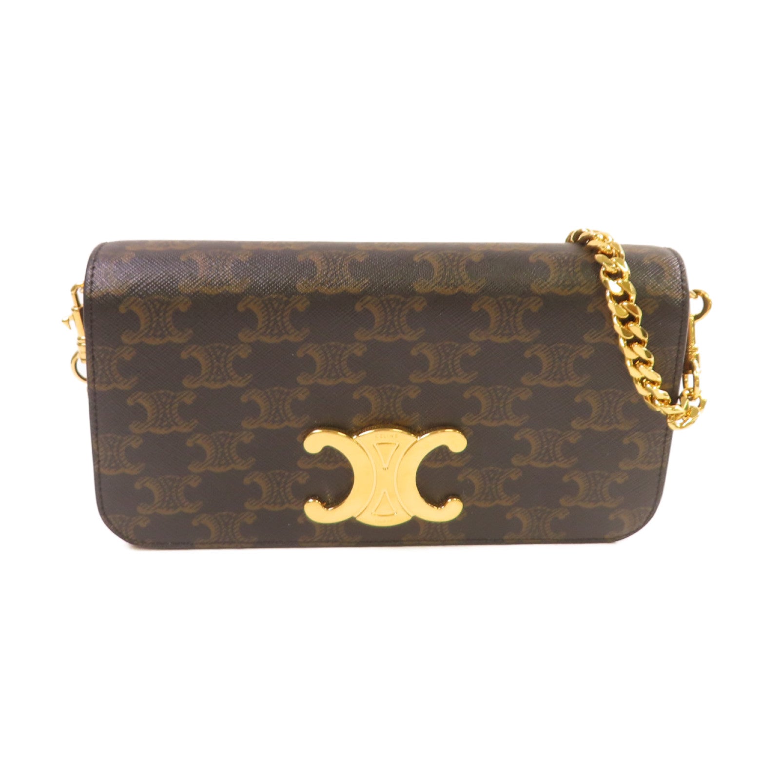 CELINE Triomphe帆布Mulipochette 2Way Shoulder Bag金扣手挽肩背兩用袋啡色