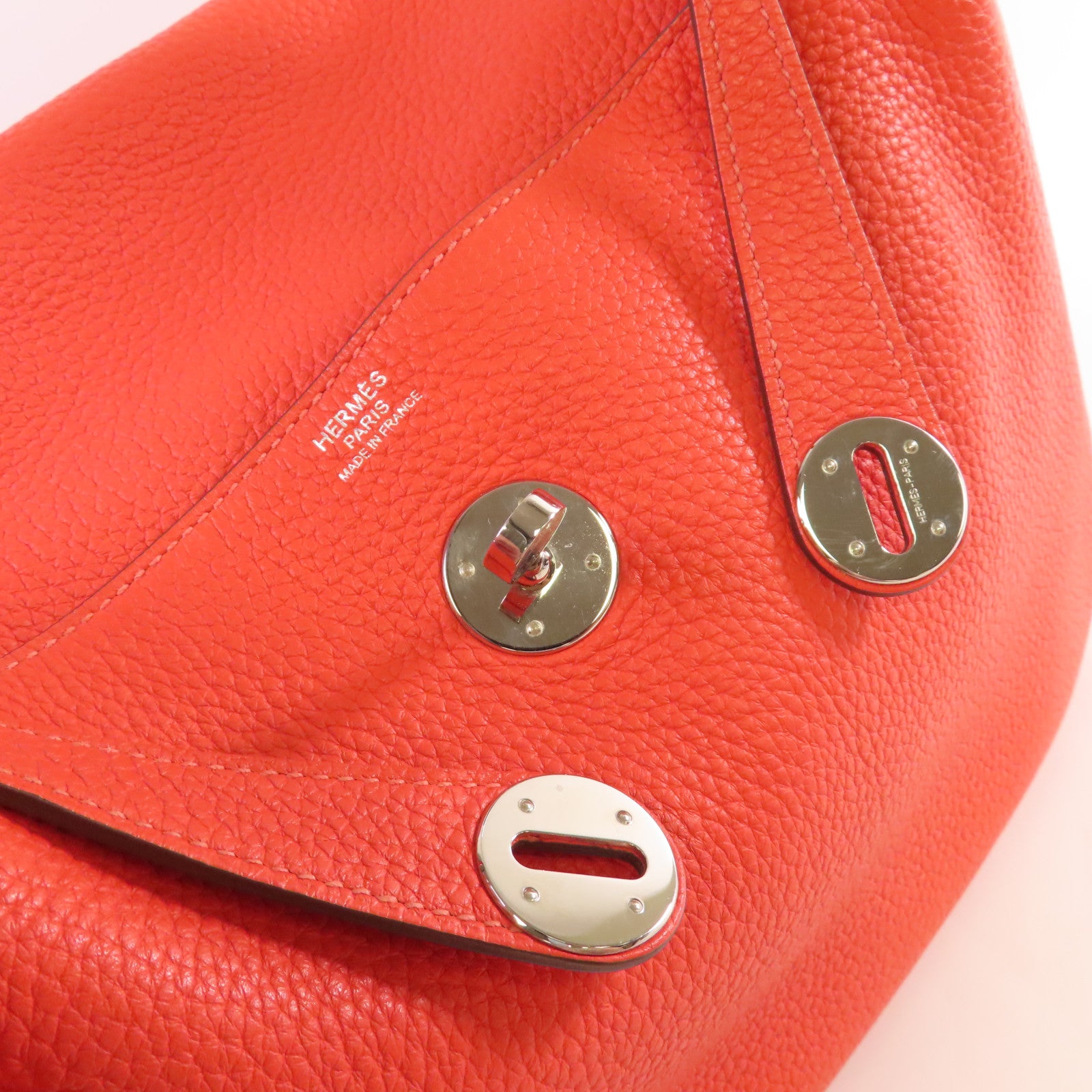HERMES 【激減優惠】Clemence皮革Lindy 30 Shoulder Bag銀扣肩背袋Orange橙色