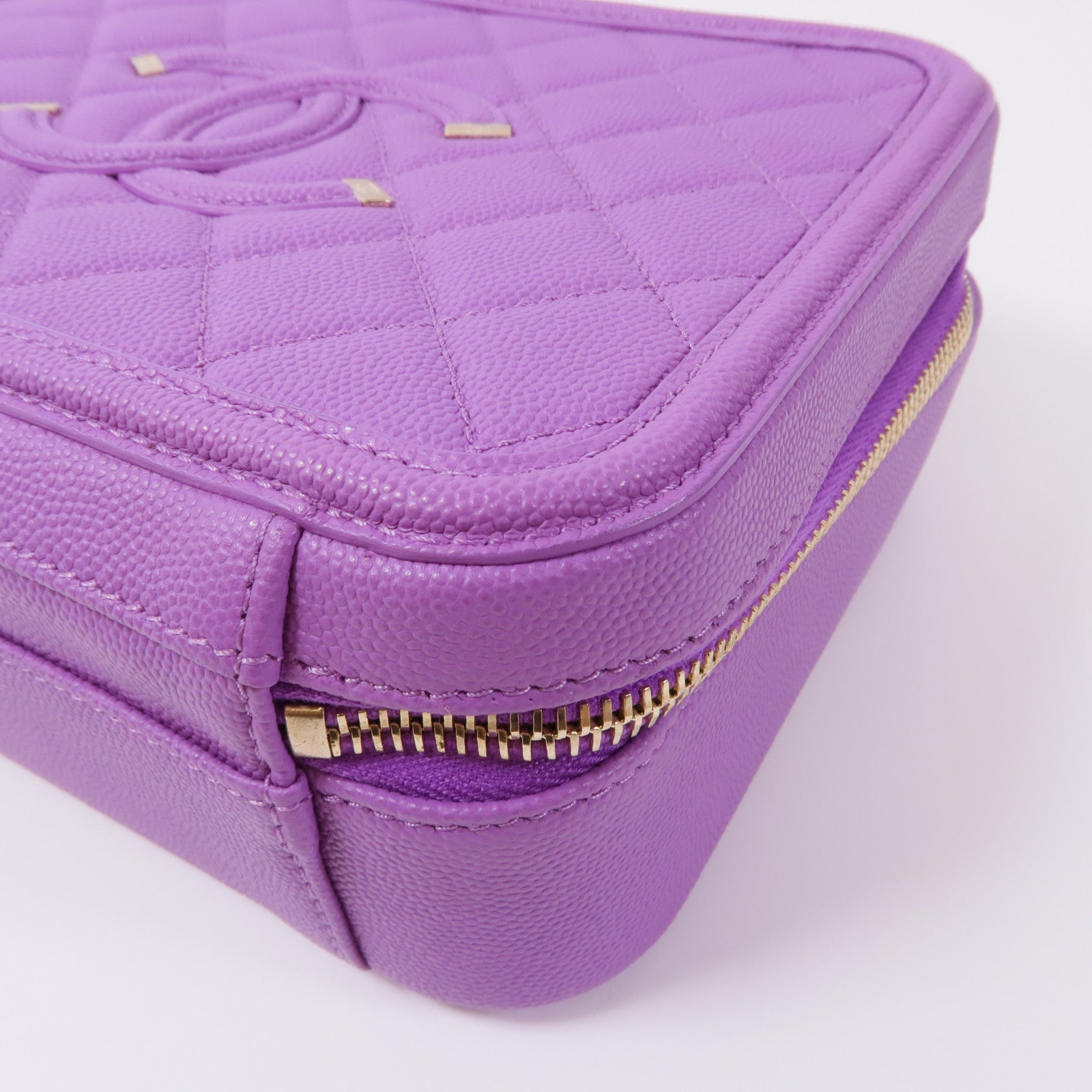 CHANEL 牛皮皮革Filigree Vanity Case金扣手挽肩背兩用袋