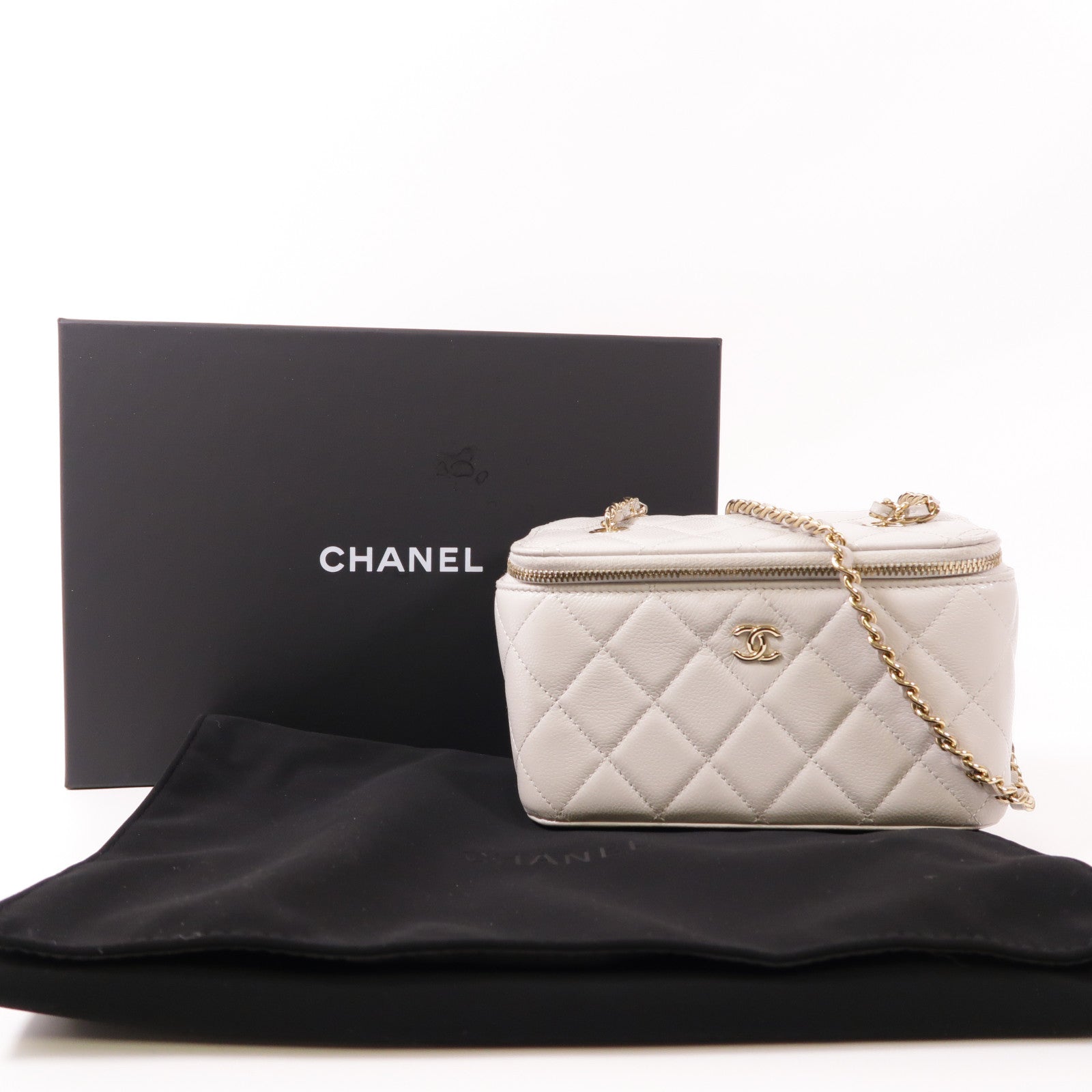 CHANEL 牛皮皮革Vanity Case金扣鏈帶肩背袋