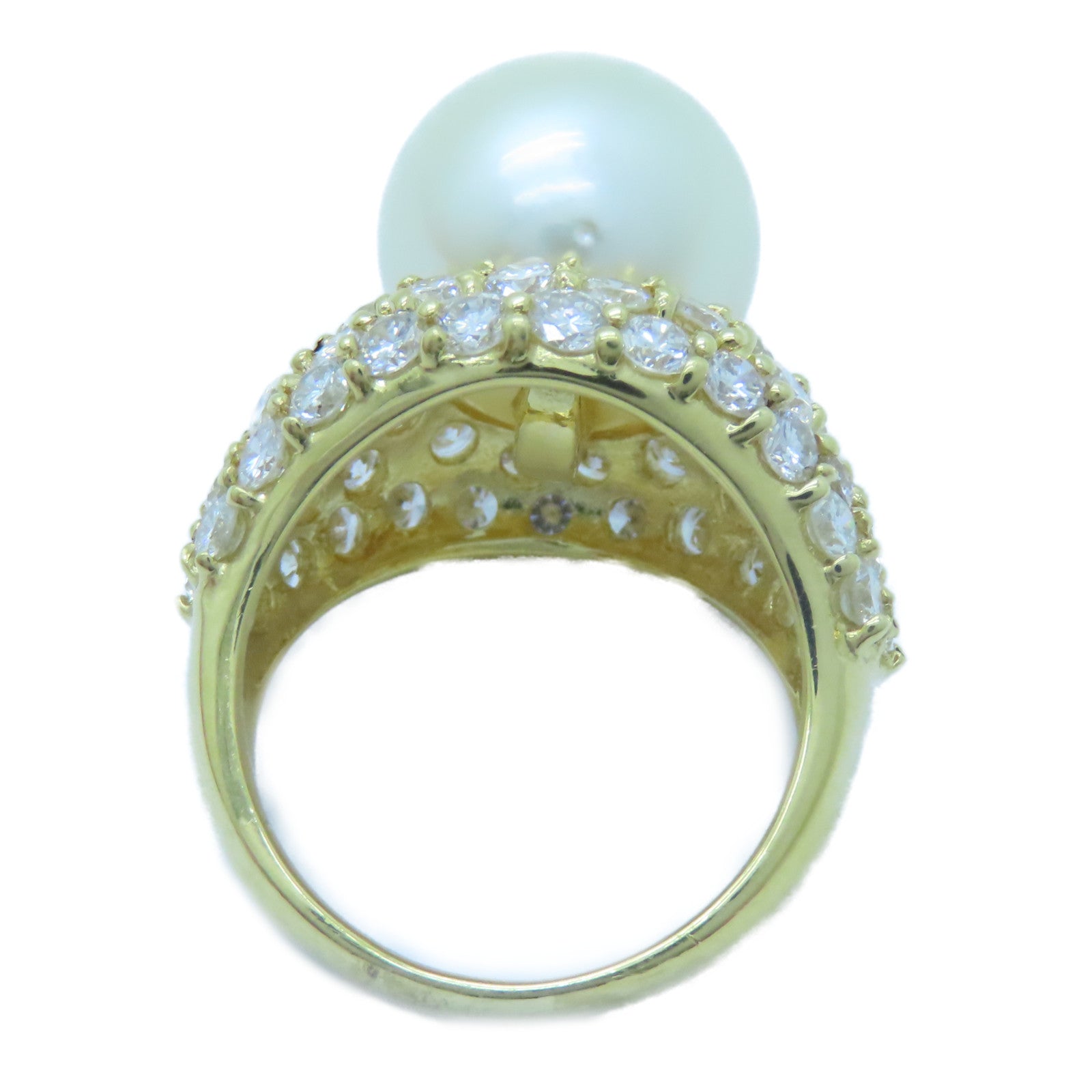 JEWELRY 18K黃金Pearl Diamond Ring 12.9mm珍珠/0.89ct鑽石戒指US#6.25