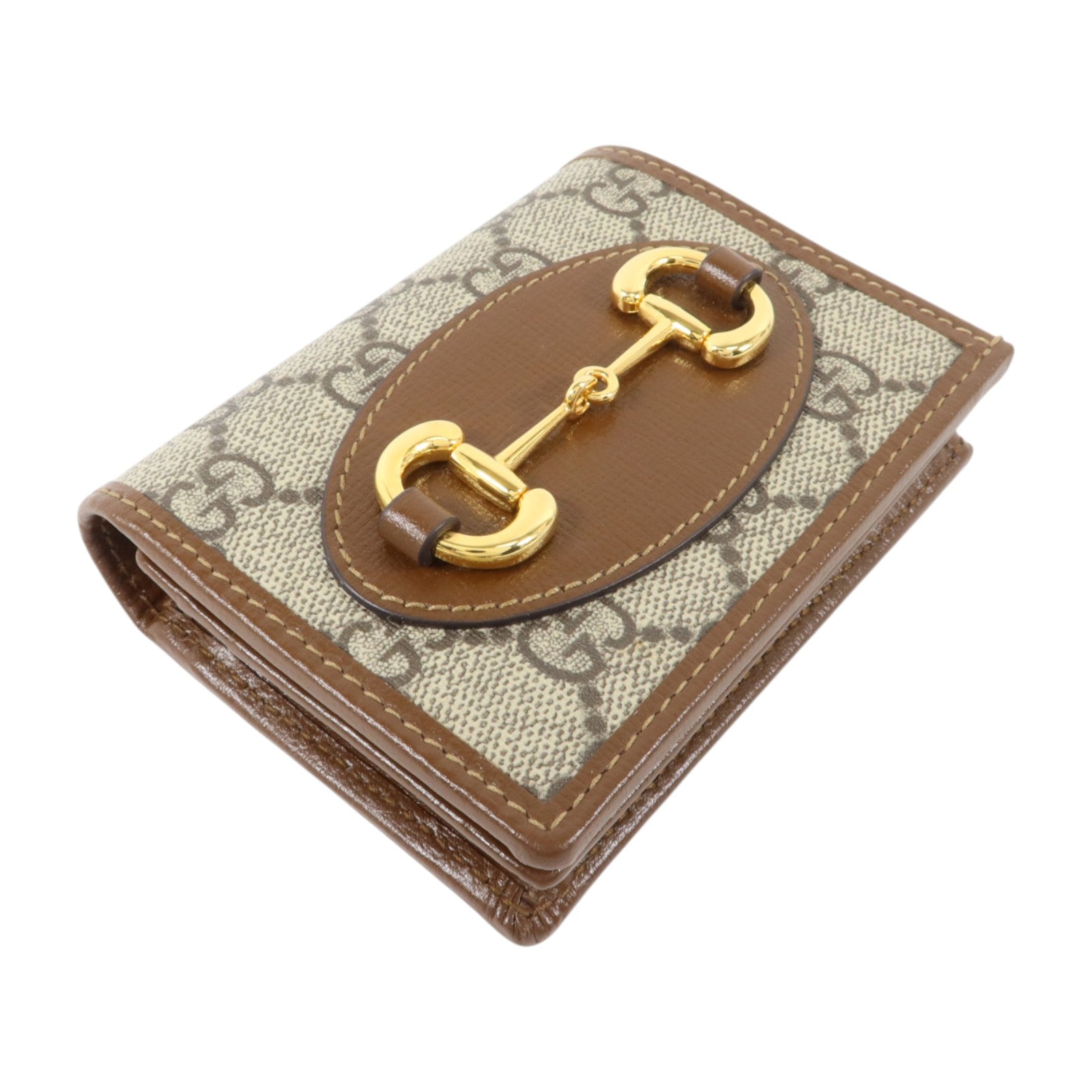 GUCCI 塗層帆布Horsebit 1955 Card Case Wallet金扣錢包