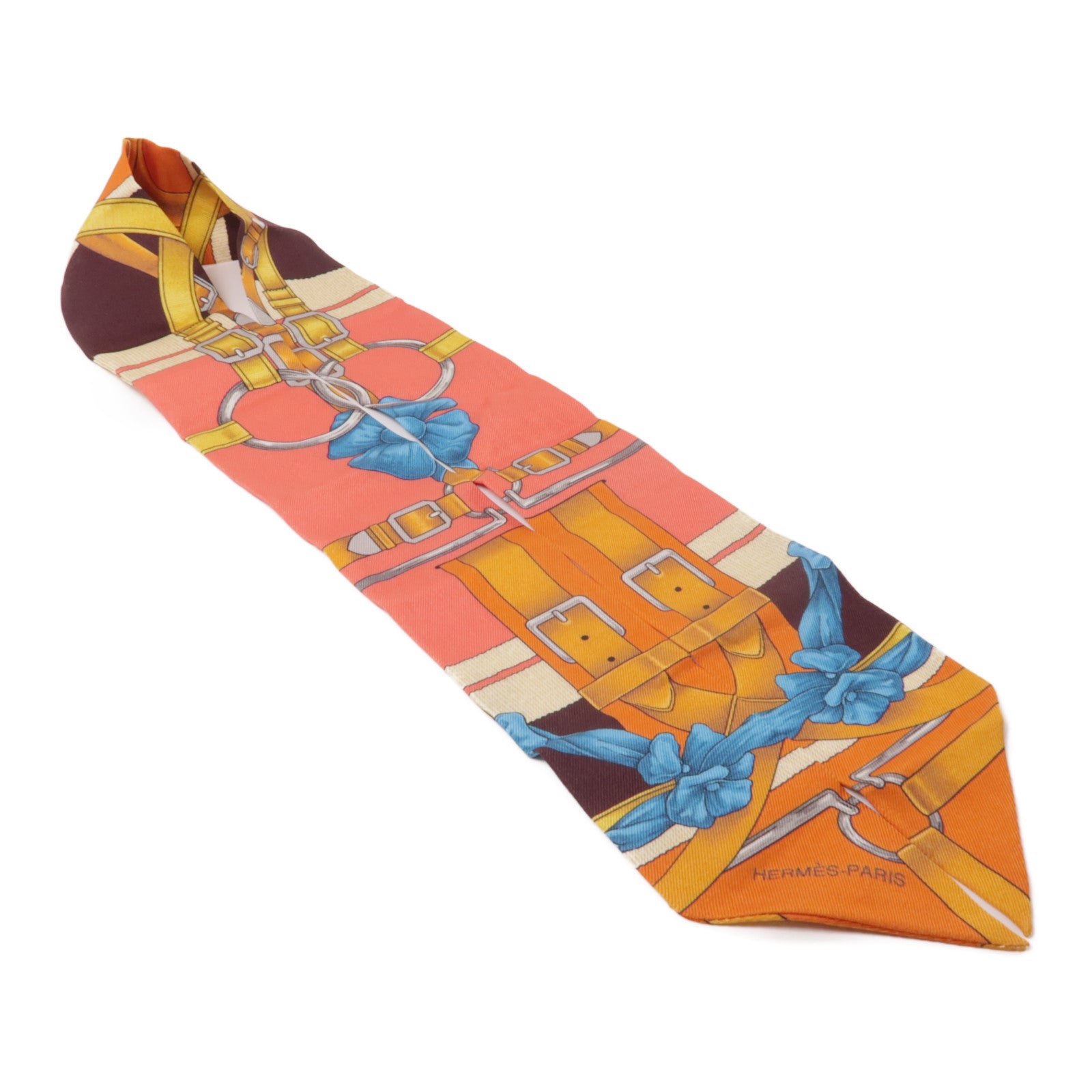 HERMES 絲質Twilly絲巾粉紅色/橙色