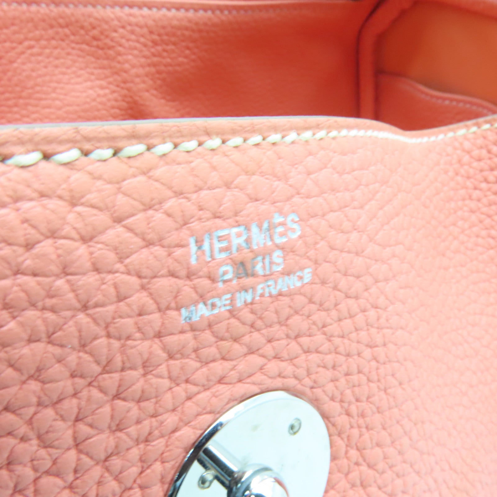 HERMES 【清倉大減價】Clemence皮革Lindy 30銀扣手挽肩背兩用袋Crevette粉紅色