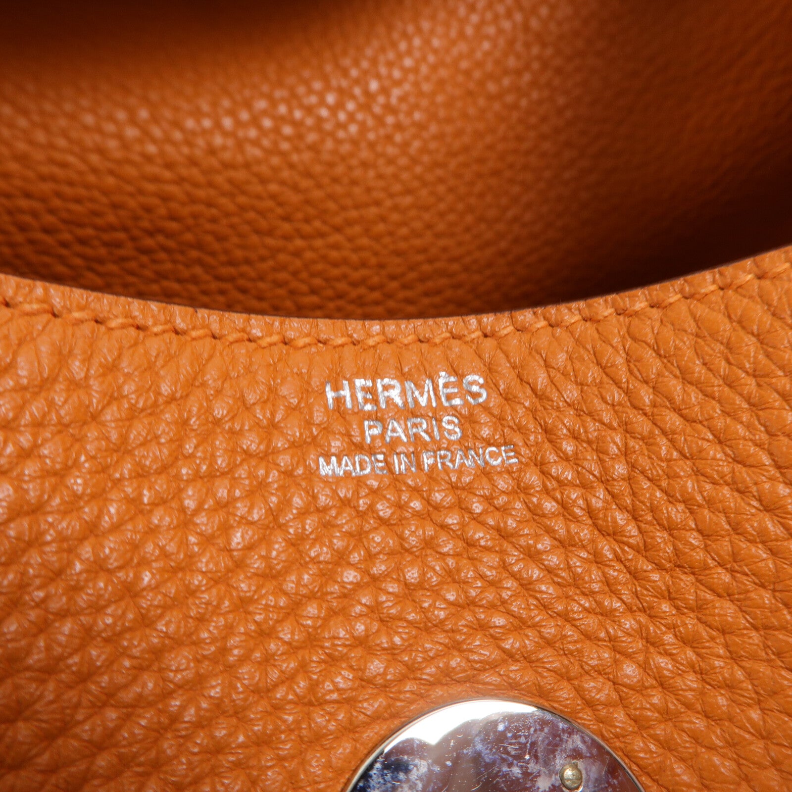 HERMES Clemence皮革Lindy 34銀扣手挽肩背兩用袋Orange