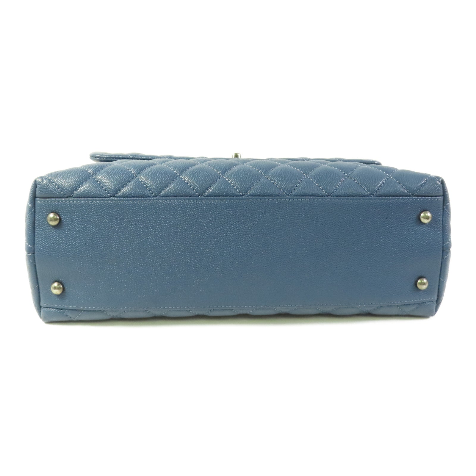 CHANEL CC Coco Handle Medium Chain 2 Way Bag A92990 Calfskin Leather Blue