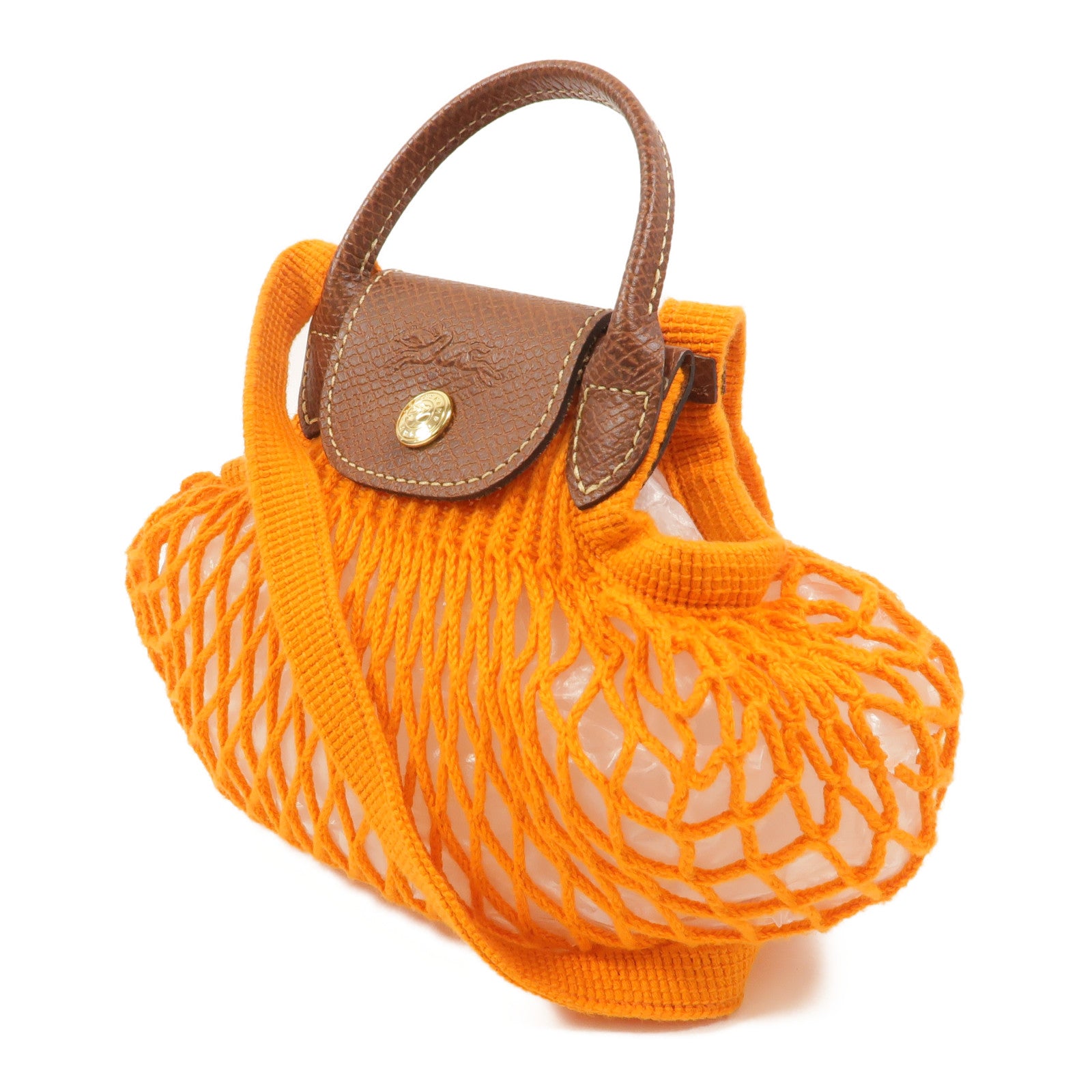 Longchamp 棉質/牛皮皮革Le Pliage Filet XS手挽肩背兩用袋