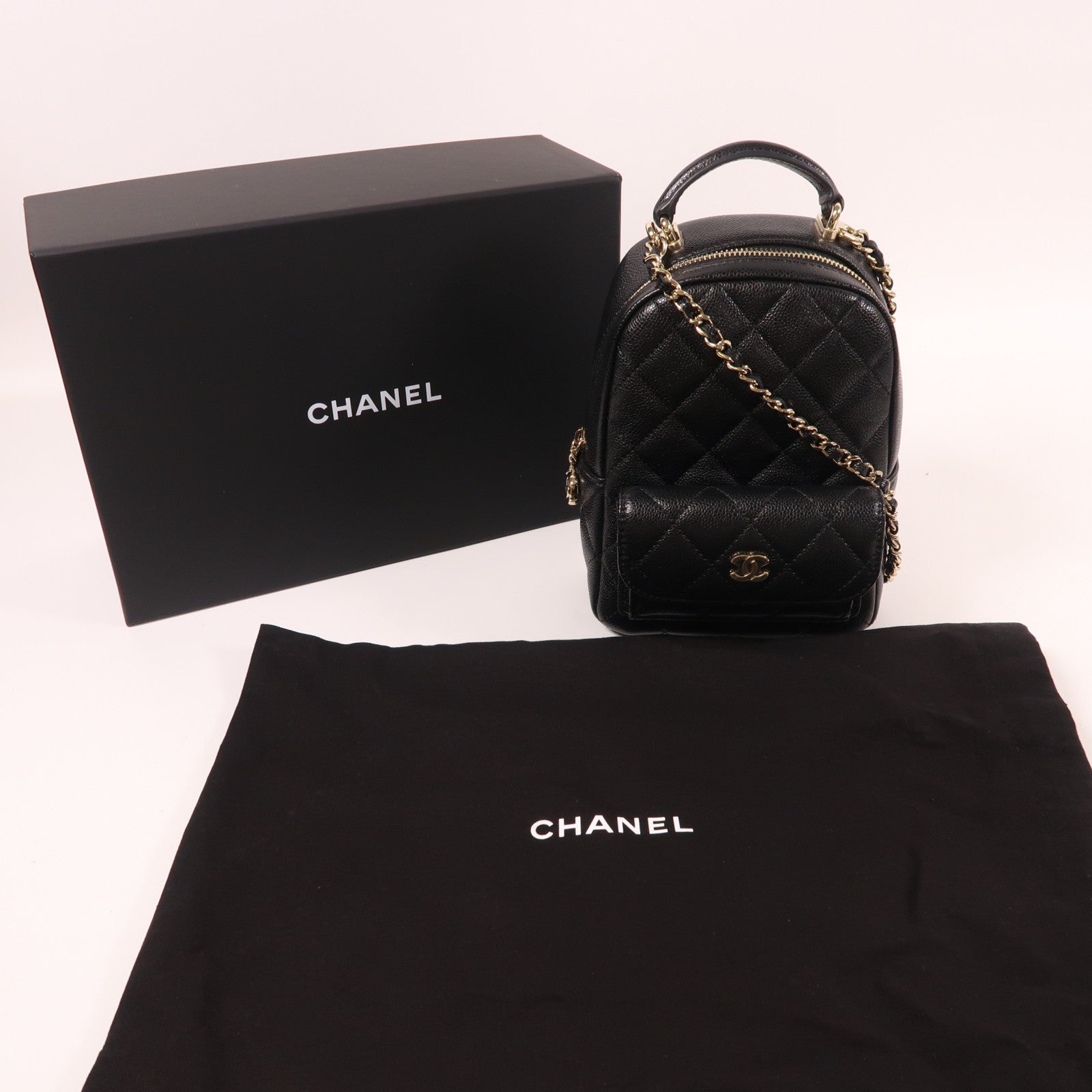 CHANEL 牛皮皮革24C Mini Backpack金扣背包