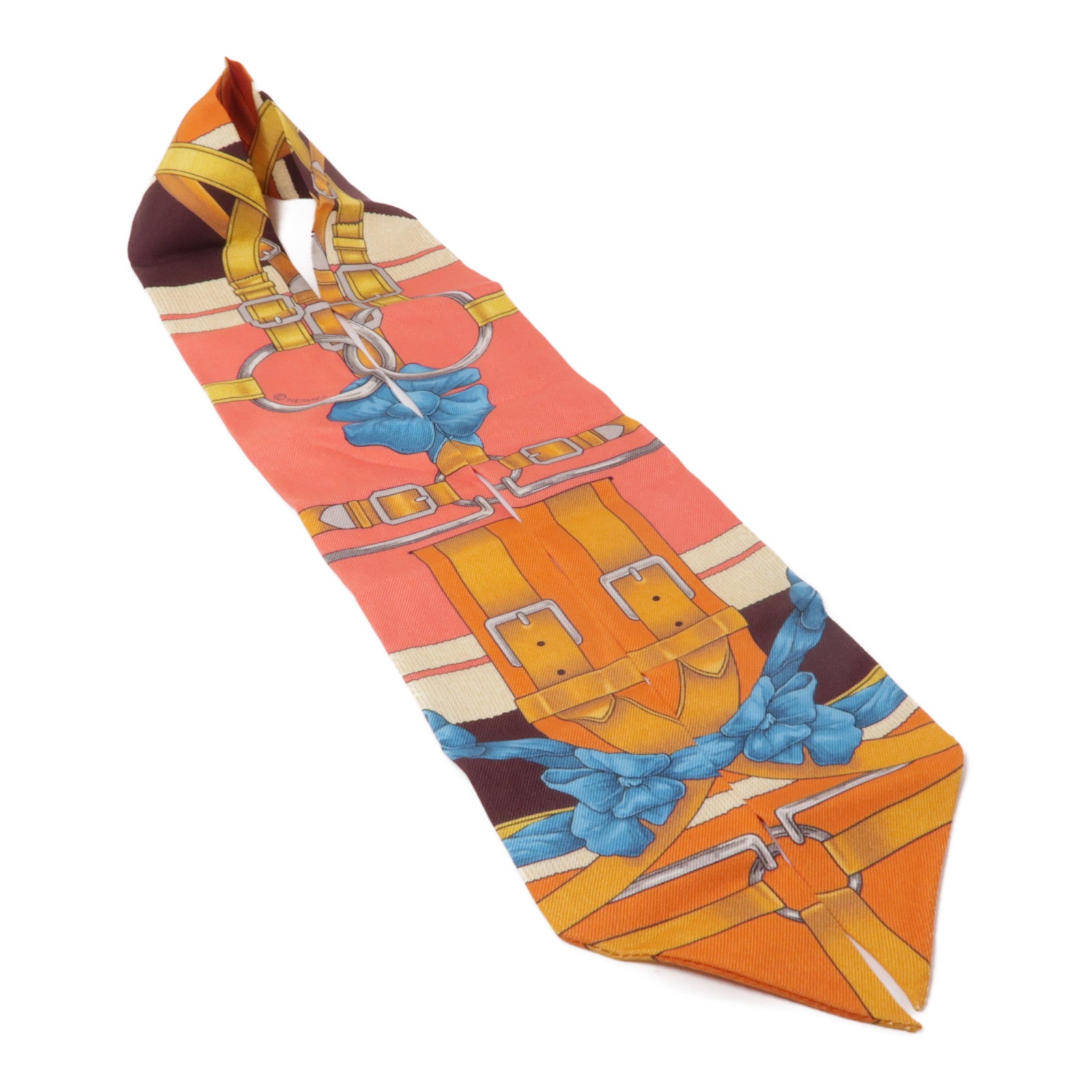 HERMES 絲質Twilly絲巾粉紅色/橙色