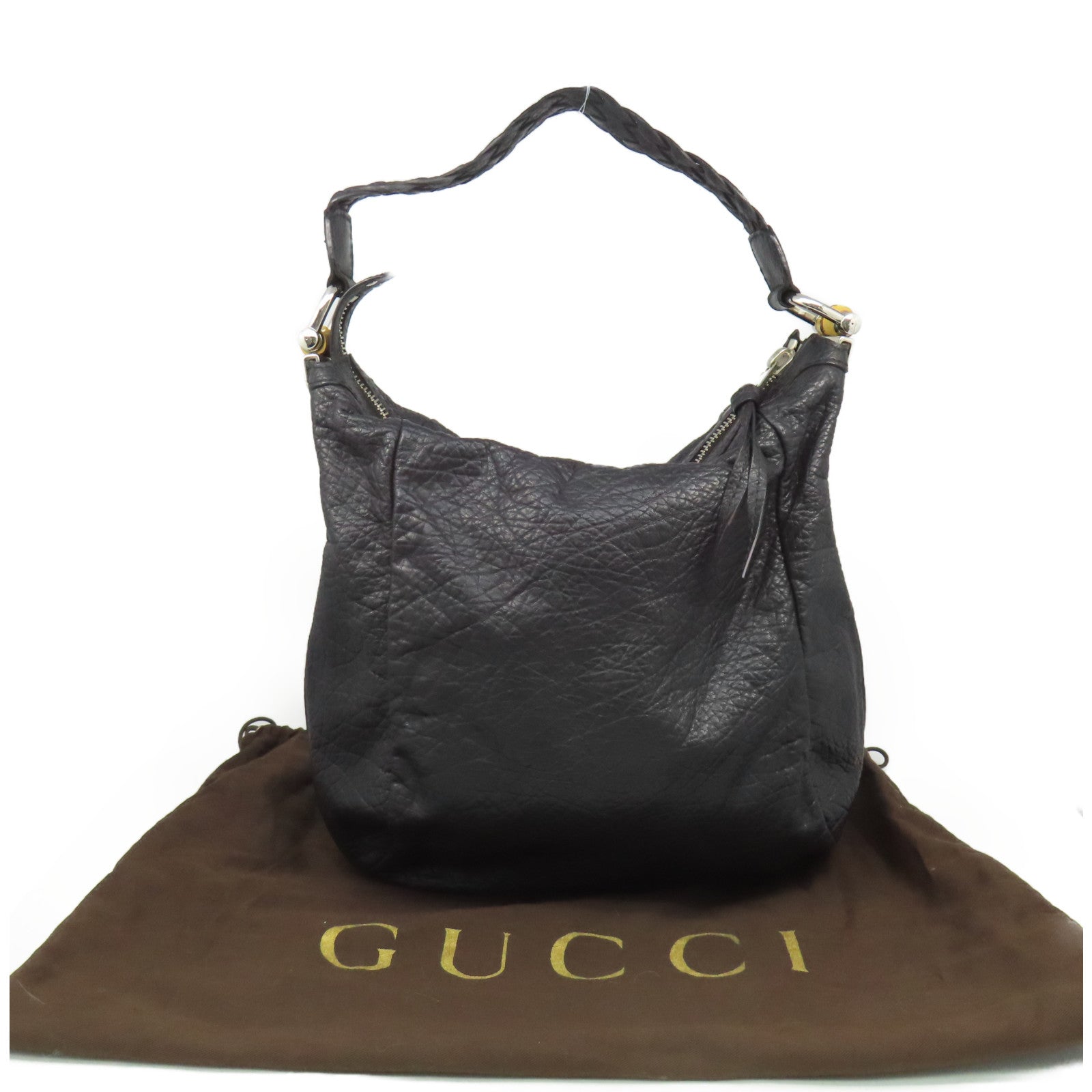 GUCCI 【激減優惠】牛皮皮革Bamboo Bar Medium Hobo肩背袋黑色