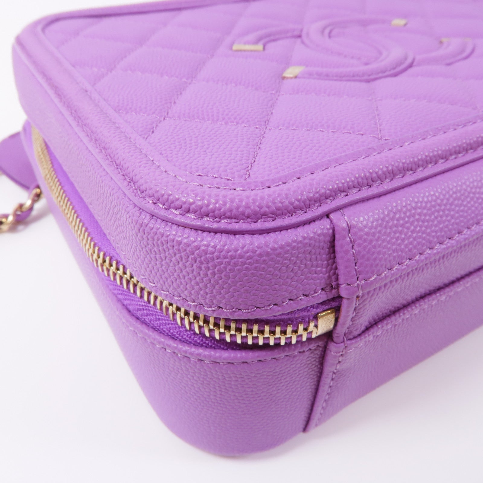 CHANEL 牛皮皮革Filigree Vanity Case金扣手挽肩背兩用袋