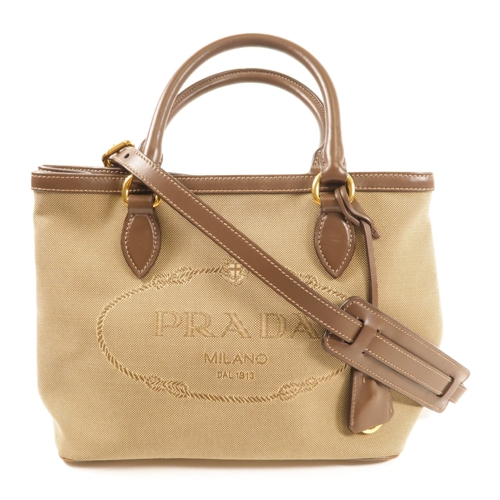 PRADA 帆布/皮革2 Way Shoulder金扣手挽肩背兩用袋