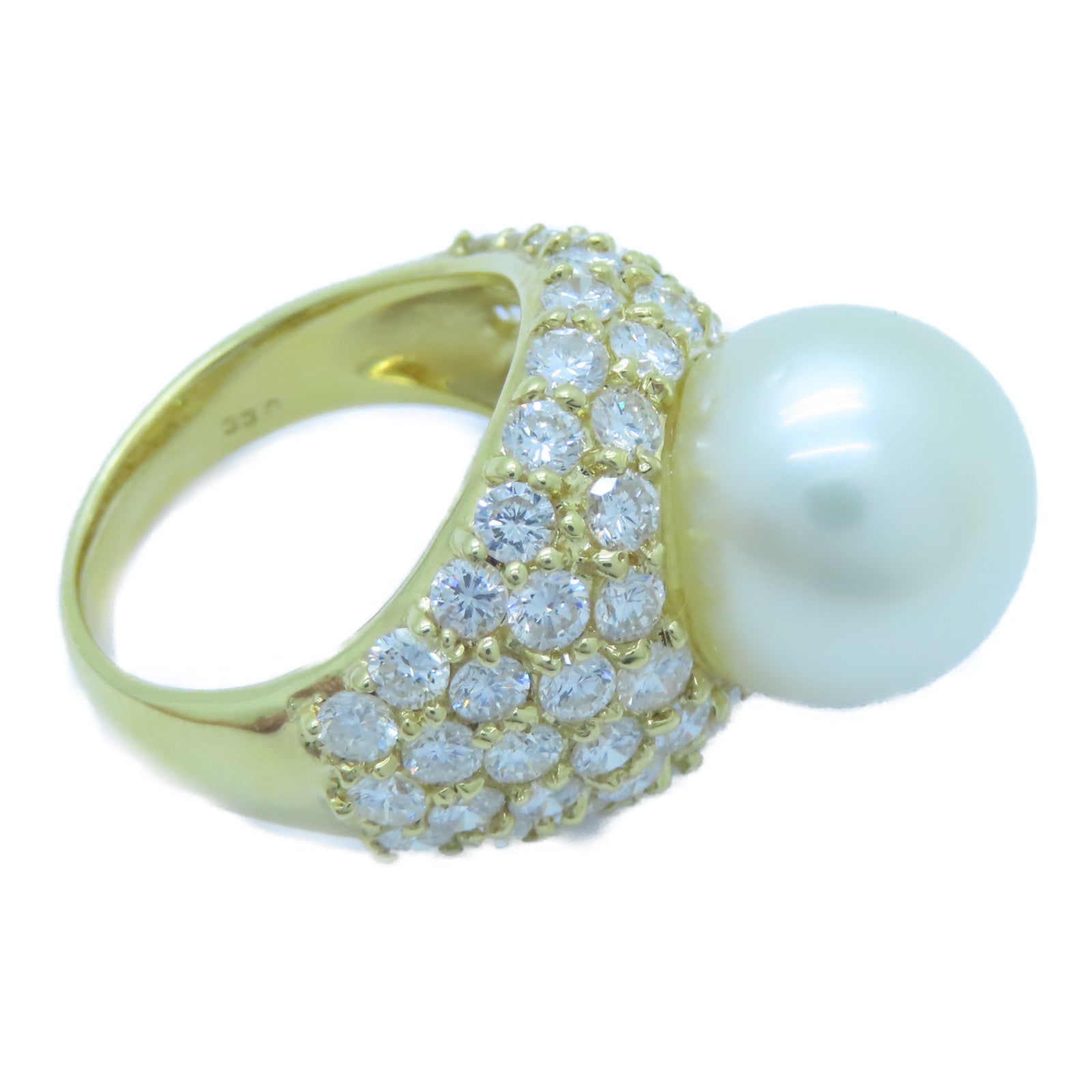 JEWELRY 18K黃金Pearl Diamond Ring 12.9mm珍珠/0.89ct鑽石戒指US#6.25