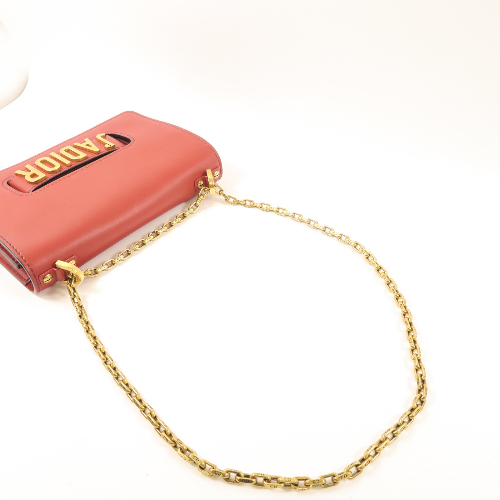 Dior 牛皮皮革J'aDior金扣鏈帶肩背袋紅色