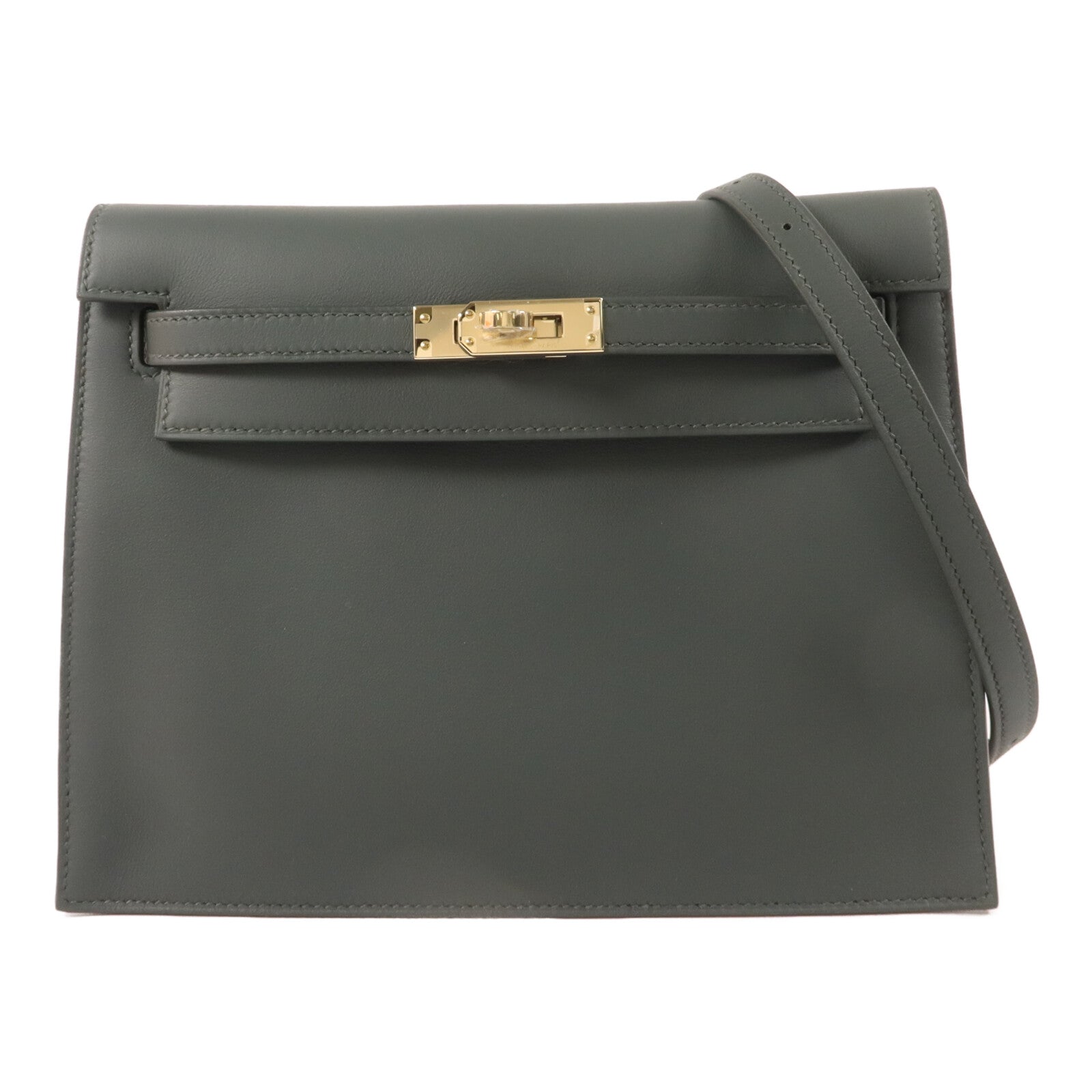 HERMES Swift皮革Kelly Danse肩背袋Vert Mangrove