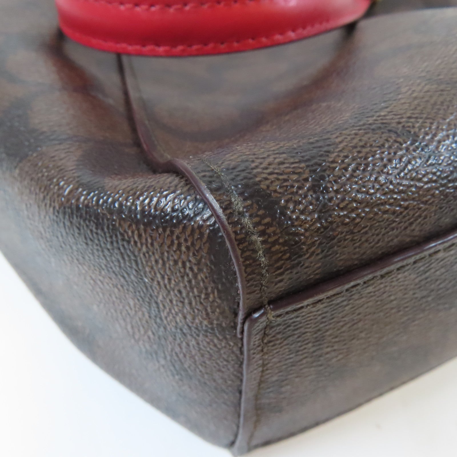 COACH 塗層帆布2 Way Shoulder金扣手挽肩背兩用袋啡色/紅色