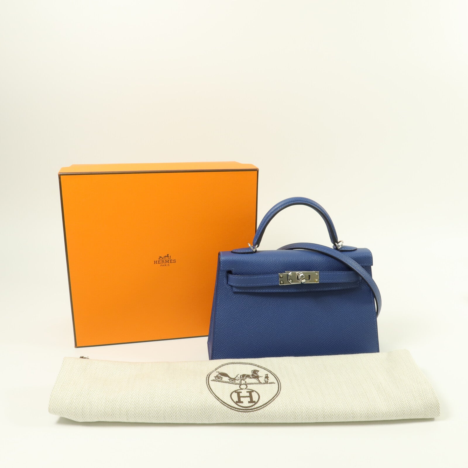 HERMES Epsom皮革Mini Kelly II手挽肩背兩用袋Bleu Tie