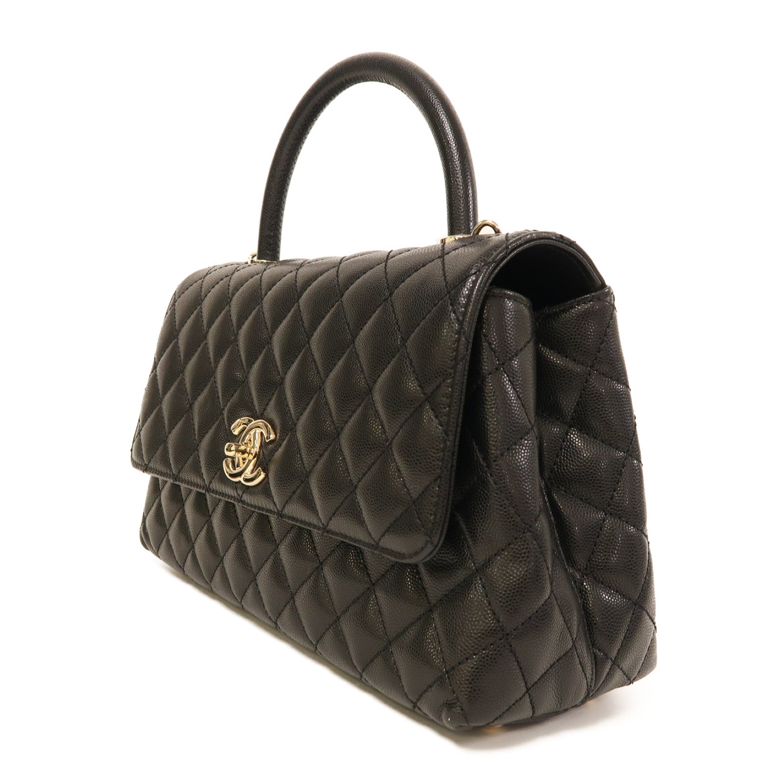 CHANEL 菱格Caviar皮革CoCo Handle金扣手挽肩背兩用袋黑色