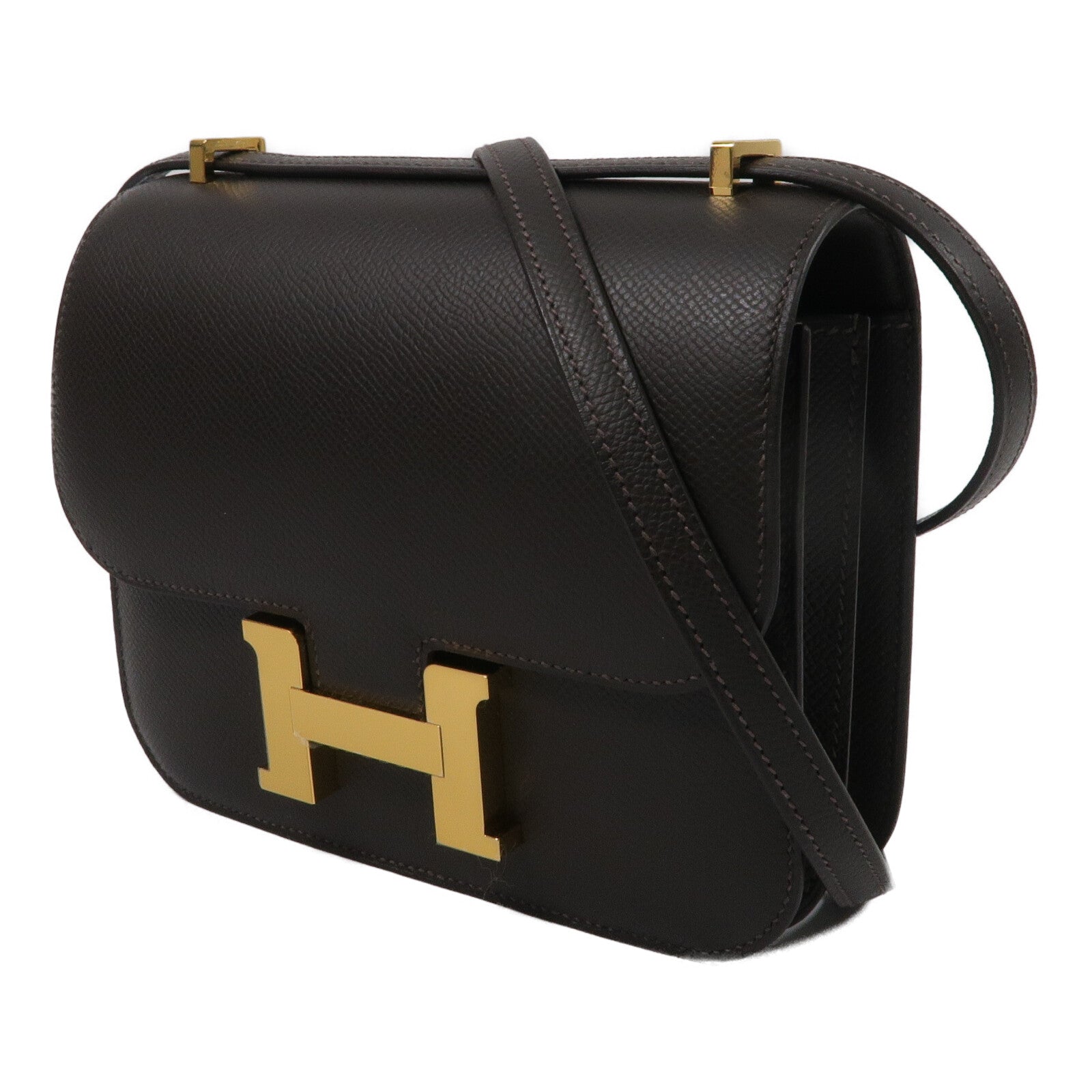 HERMES Epsom皮革Constance Mini肩背袋Bai Brun